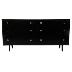 Mid-Century Modern Black Lacquer Dresser by Glenn of California with Brass Pulls