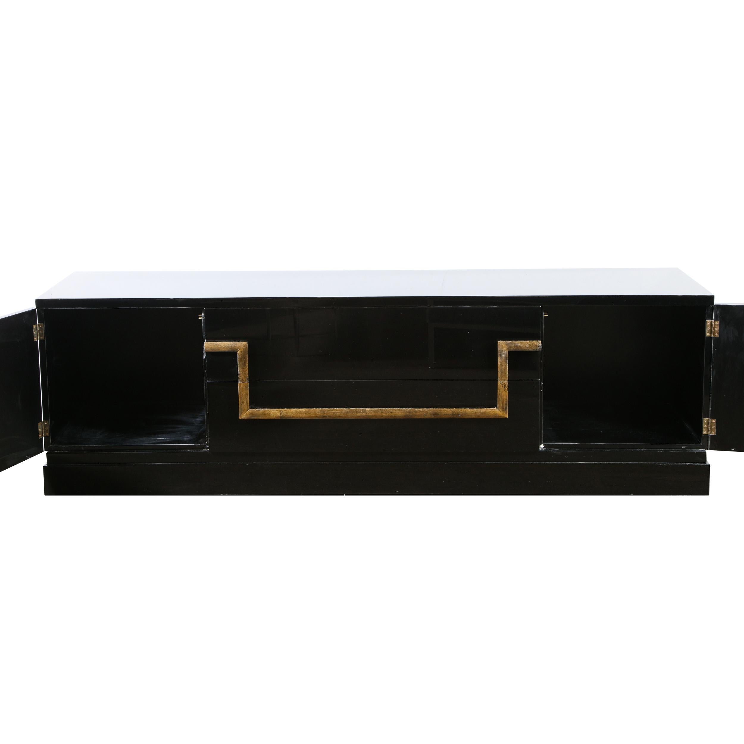 Mid-Century Modern Black Lacquer and Gold Leaf Sideboard Signed by James Mont In Excellent Condition In New York, NY