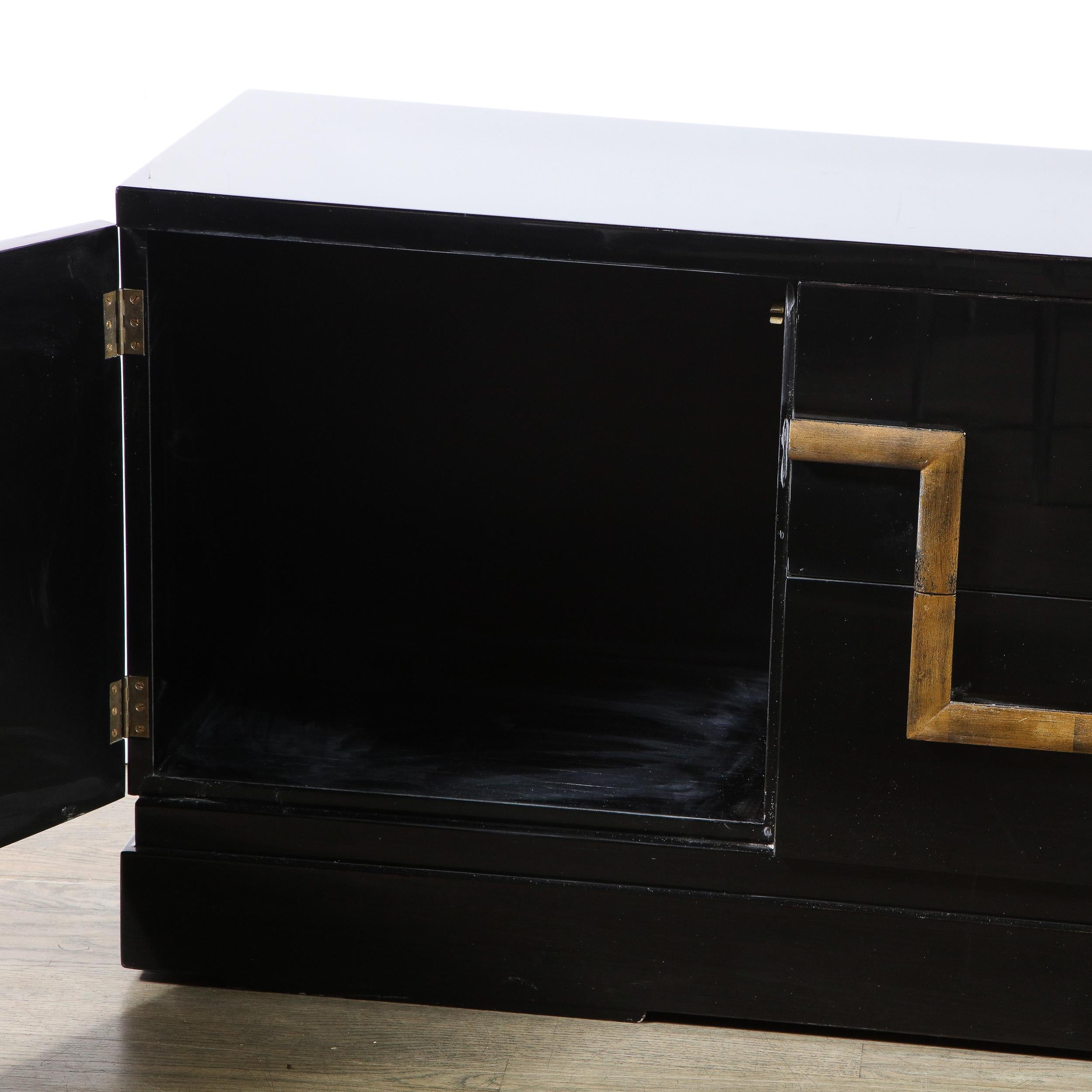 Giltwood Mid-Century Modern Black Lacquer and Gold Leaf Sideboard Signed by James Mont