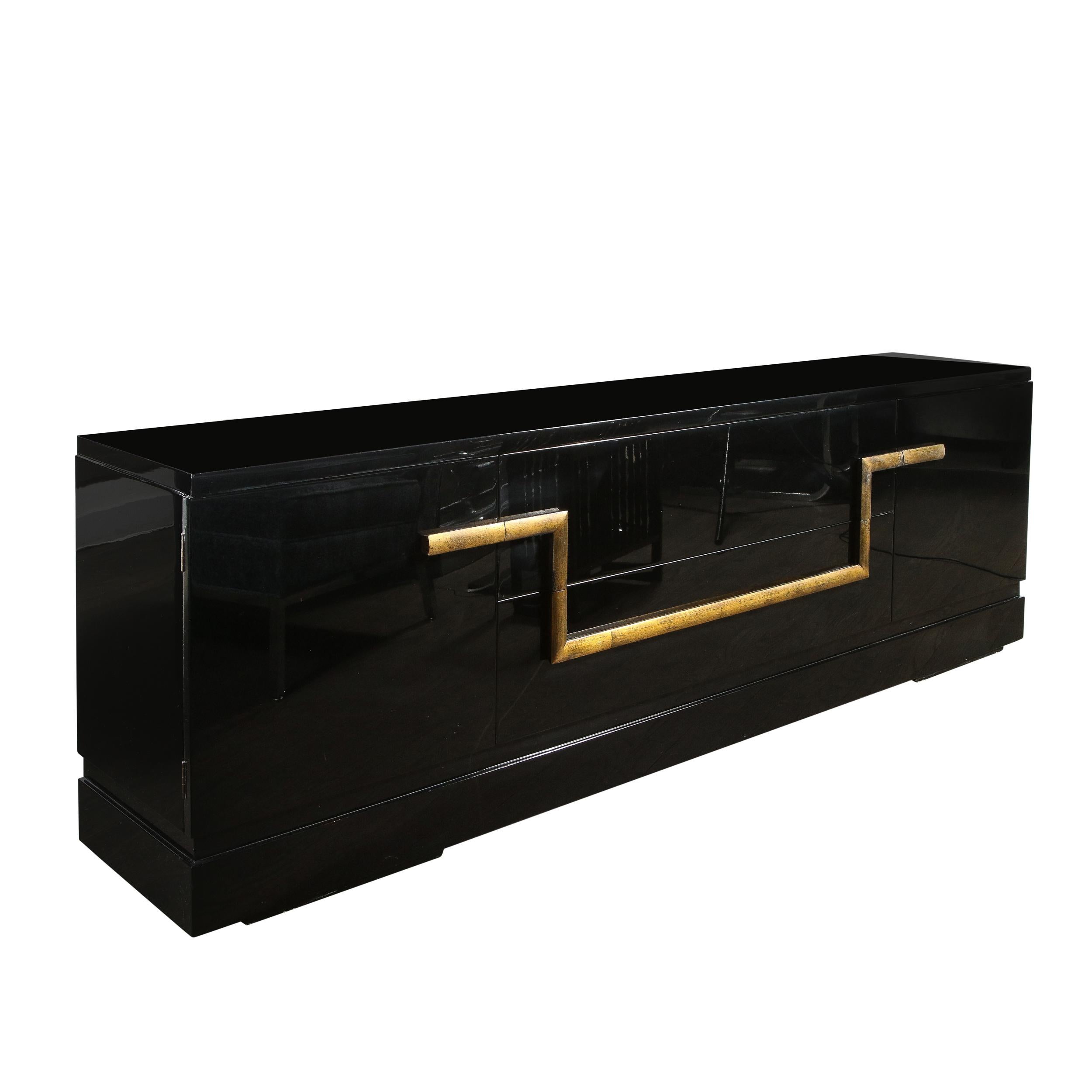 Mid-Century Modern Black Lacquer and Gold Leaf Sideboard Signed by James Mont 1