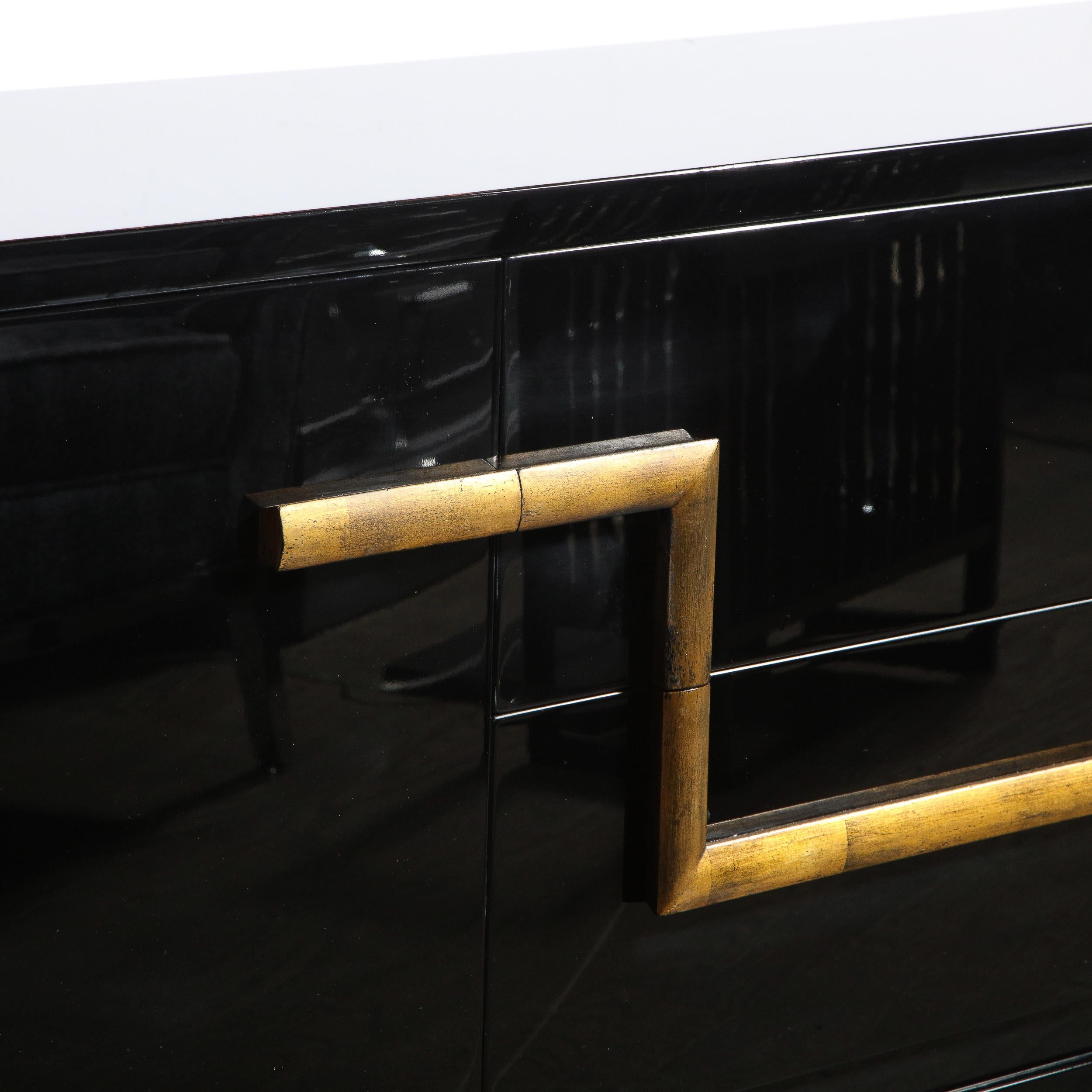 Mid-Century Modern Black Lacquer and Gold Leaf Sideboard Signed by James Mont 2
