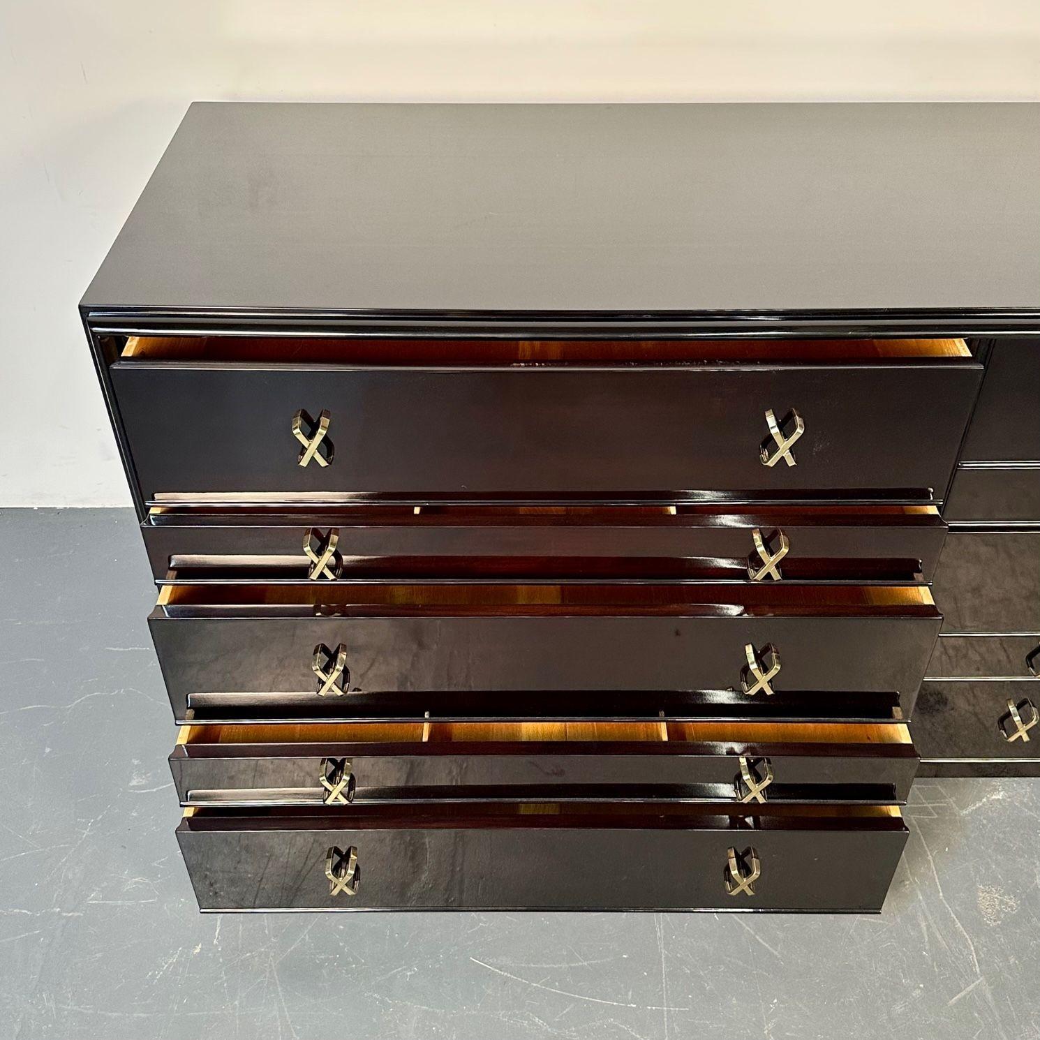 Mid-Century Modern Black Lacquer Paul Frankl Stamped John Stuart Double Dresser For Sale 5