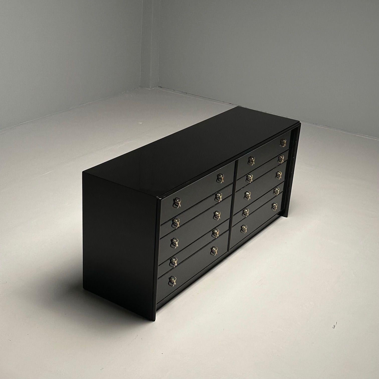 Mid-20th Century Mid-Century Modern Black Lacquer Paul Frankl Stamped John Stuart Double Dresser For Sale