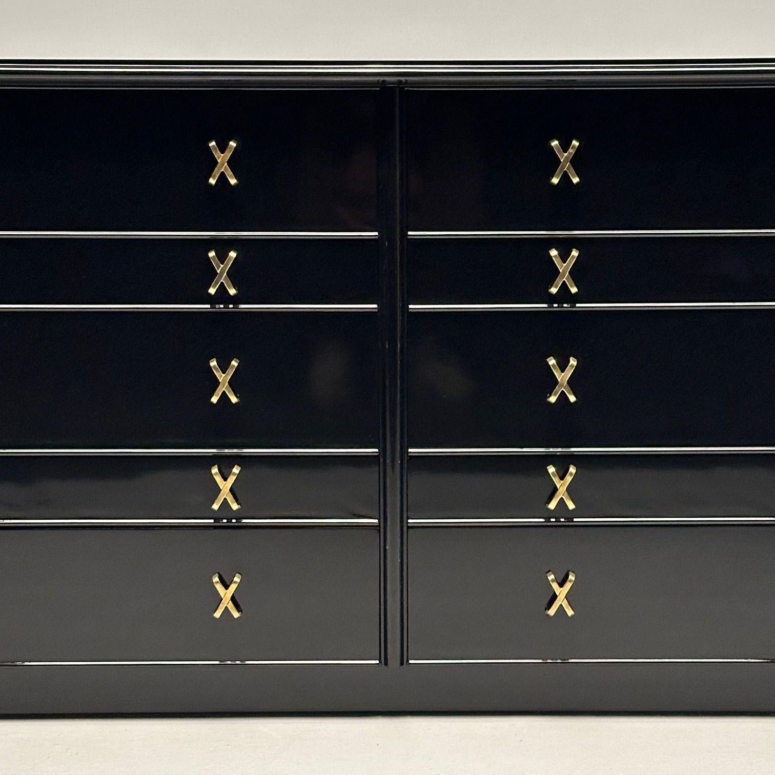 Mid-Century Modern Black Lacquer Paul Frankl Stamped John Stuart Double Dresser For Sale 1