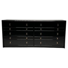 Mid-Century Modern Black Lacquer Paul Frankl Stamped John Stuart Double Dresser