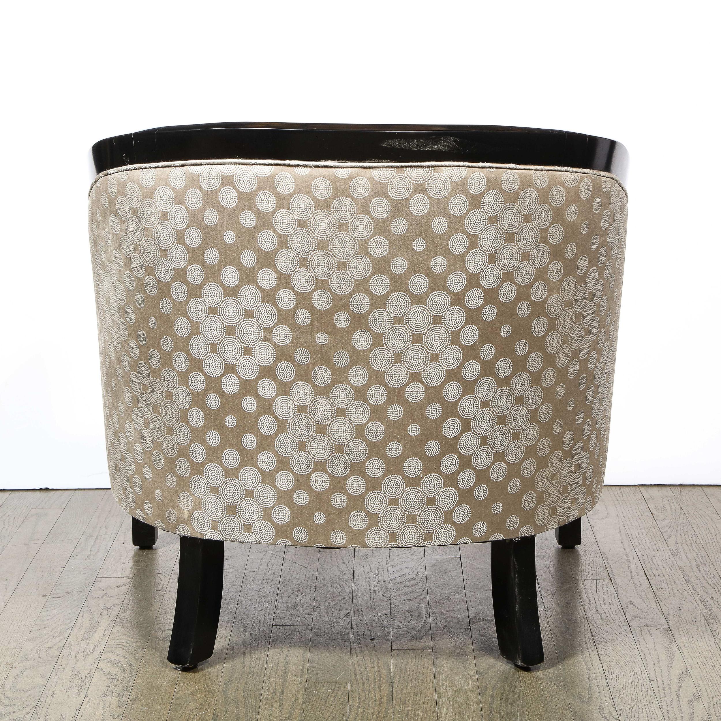 Mid-Century Modern Black Lacquer & Platinum Silk Barrel Back Chair by James Mont 4