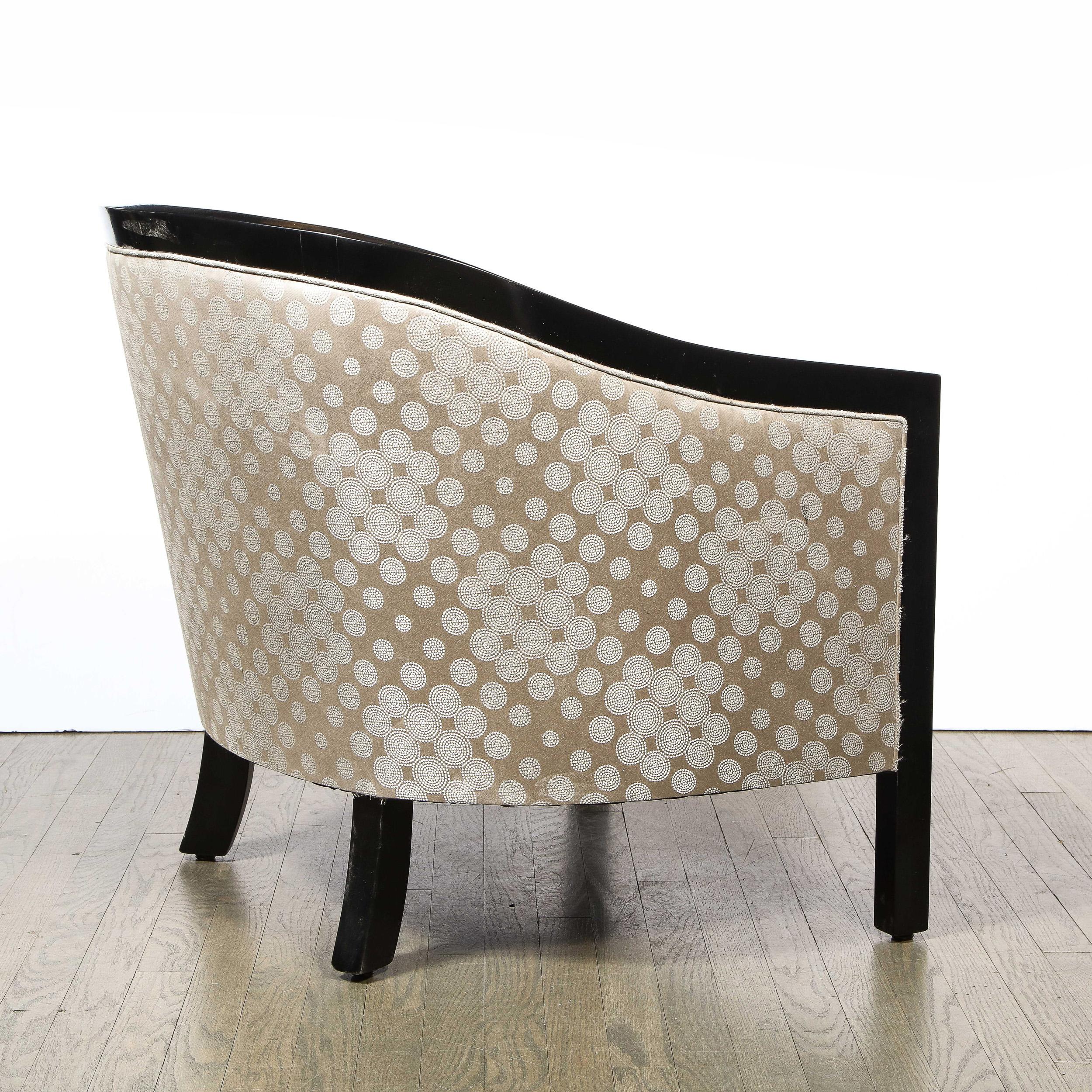 Mid-Century Modern Black Lacquer & Platinum Silk Barrel Back Chair by James Mont 5