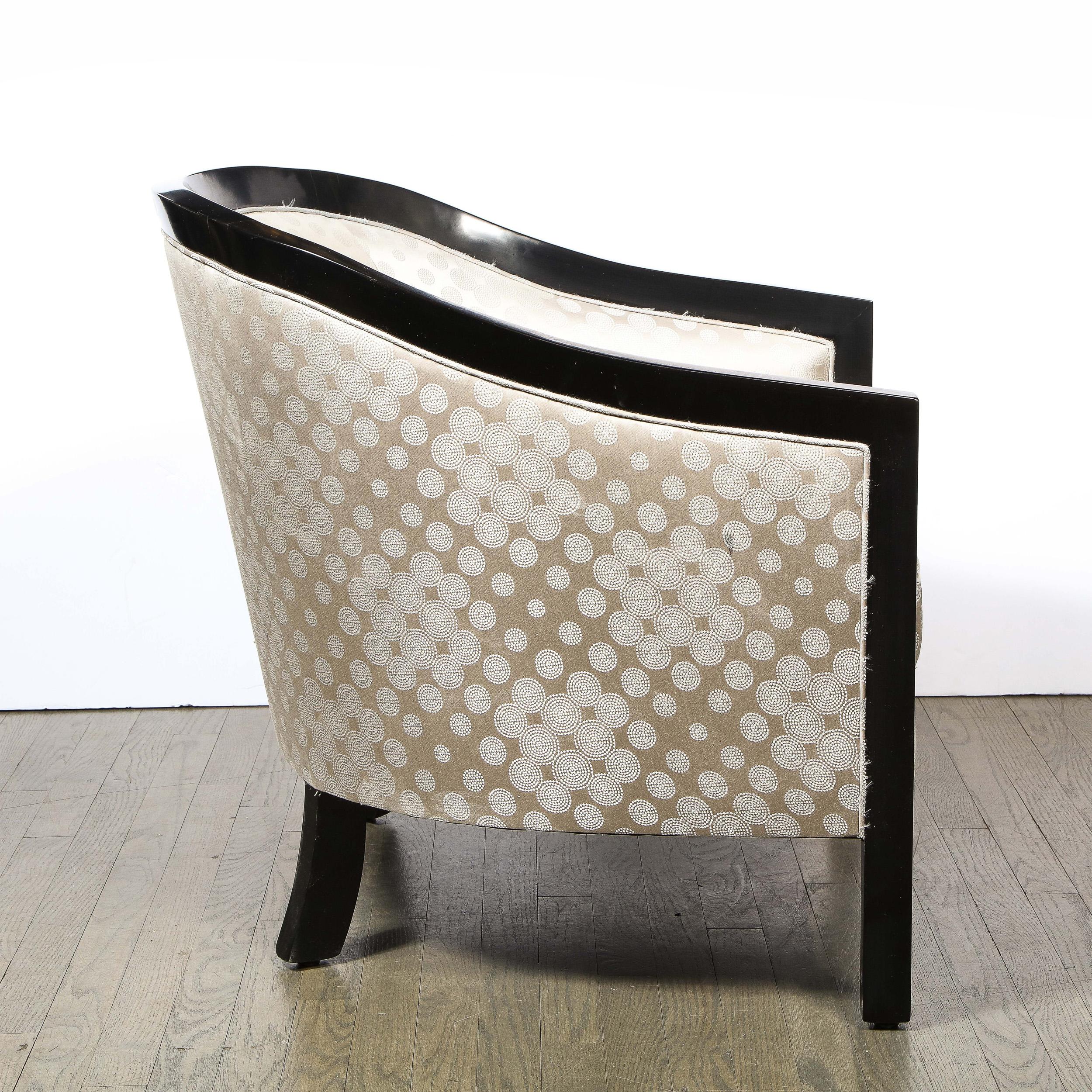 Mid-Century Modern Black Lacquer & Platinum Silk Barrel Back Chair by James Mont 6