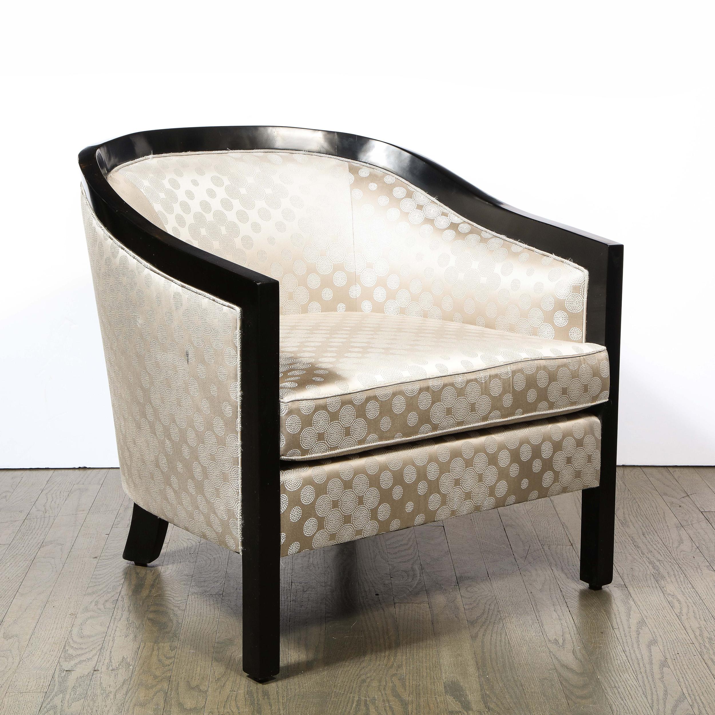 Mid-Century Modern Black Lacquer & Platinum Silk Barrel Back Chair by James Mont 7