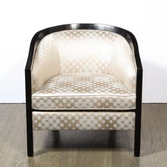 Mid-Century Modern Black Lacquer & Platinum Silk Barrel Back Chair by James Mont