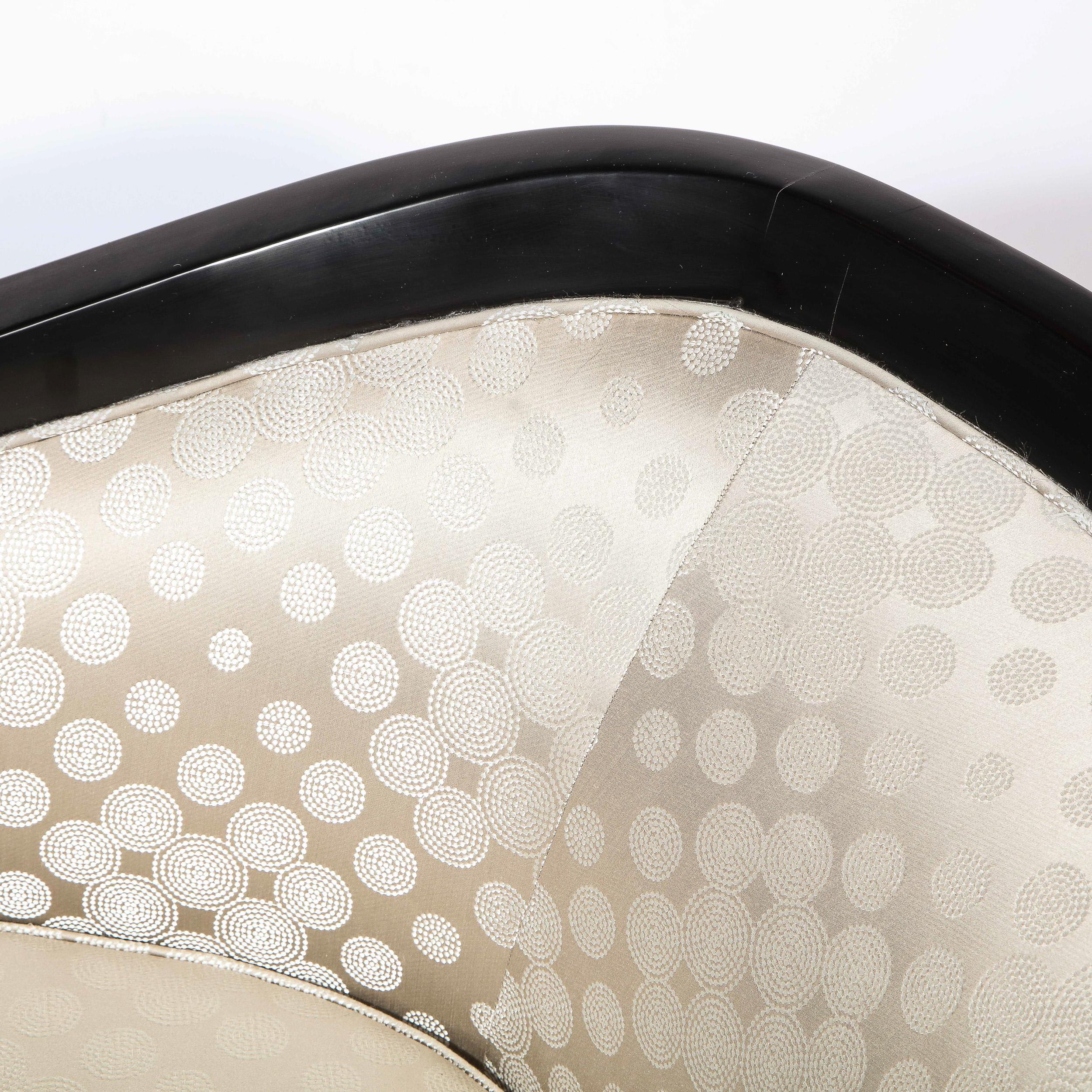 Mid-Century Modern Black Lacquer & Platinum Silk Barrel Back Chair by James Mont 1