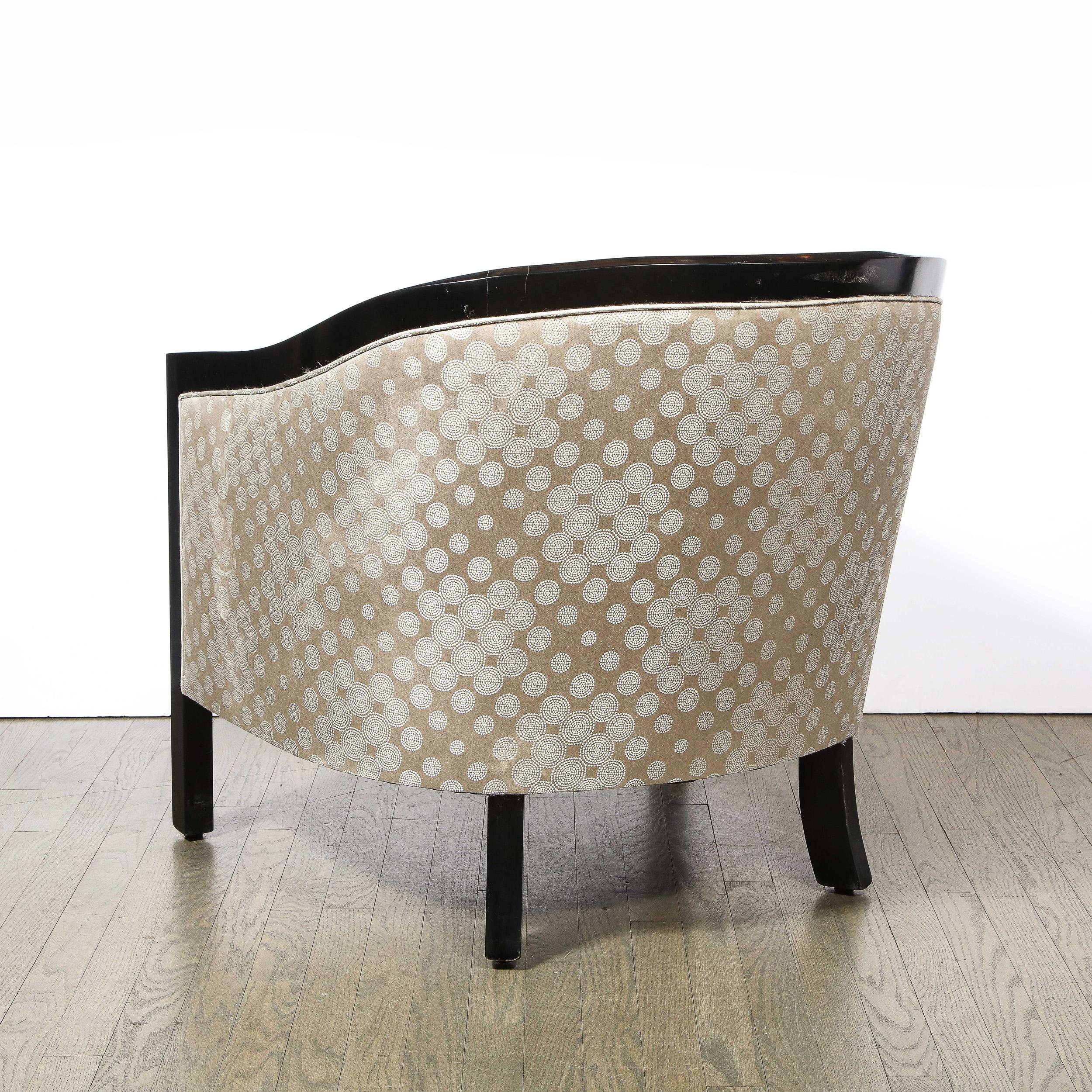 Mid-Century Modern Black Lacquer & Platinum Silk Barrel Back Chair by James Mont 3