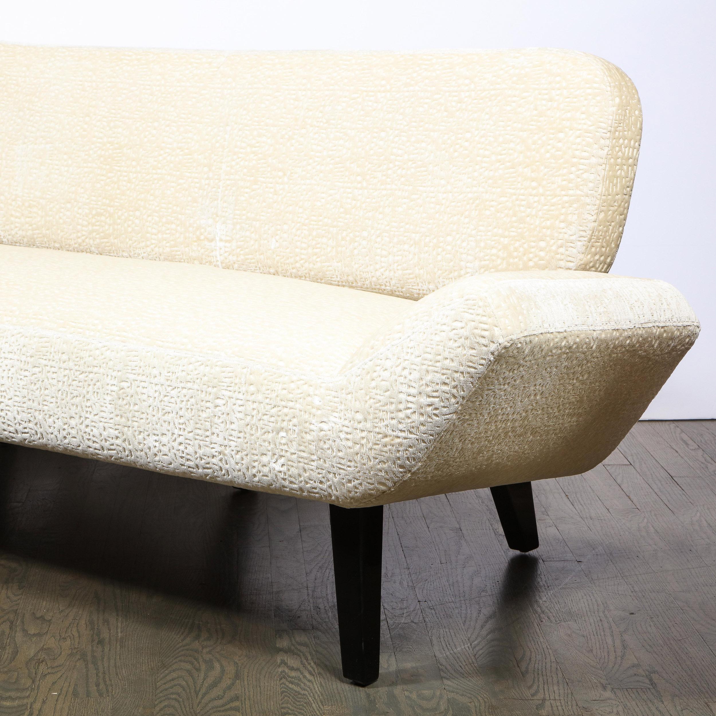 Mid-Century Modern Black Lacquer Sofa & Pearl White Ecriture Velvet Holly Hunt In Excellent Condition In New York, NY