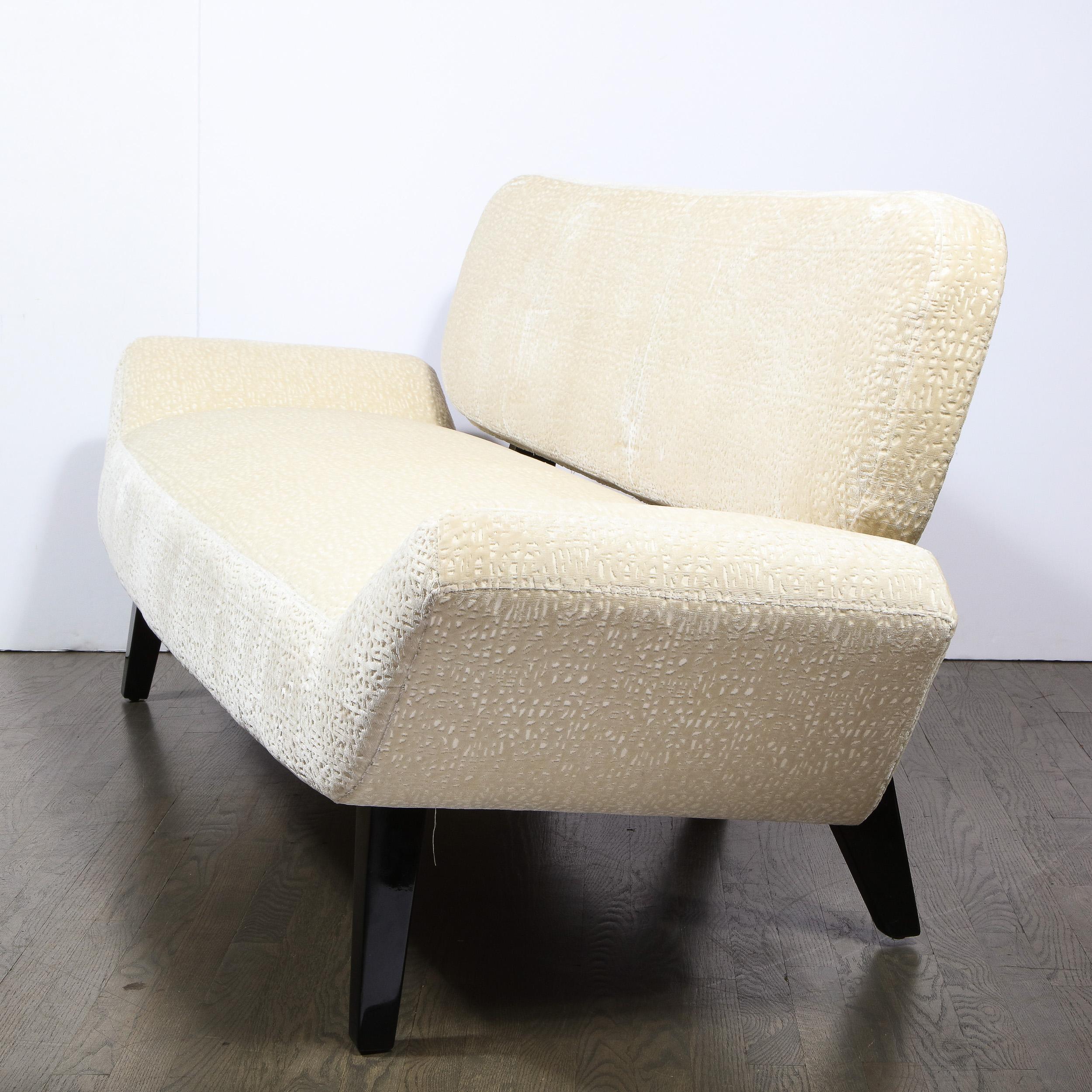 Mid-20th Century Mid-Century Modern Black Lacquer Sofa & Pearl White Ecriture Velvet Holly Hunt