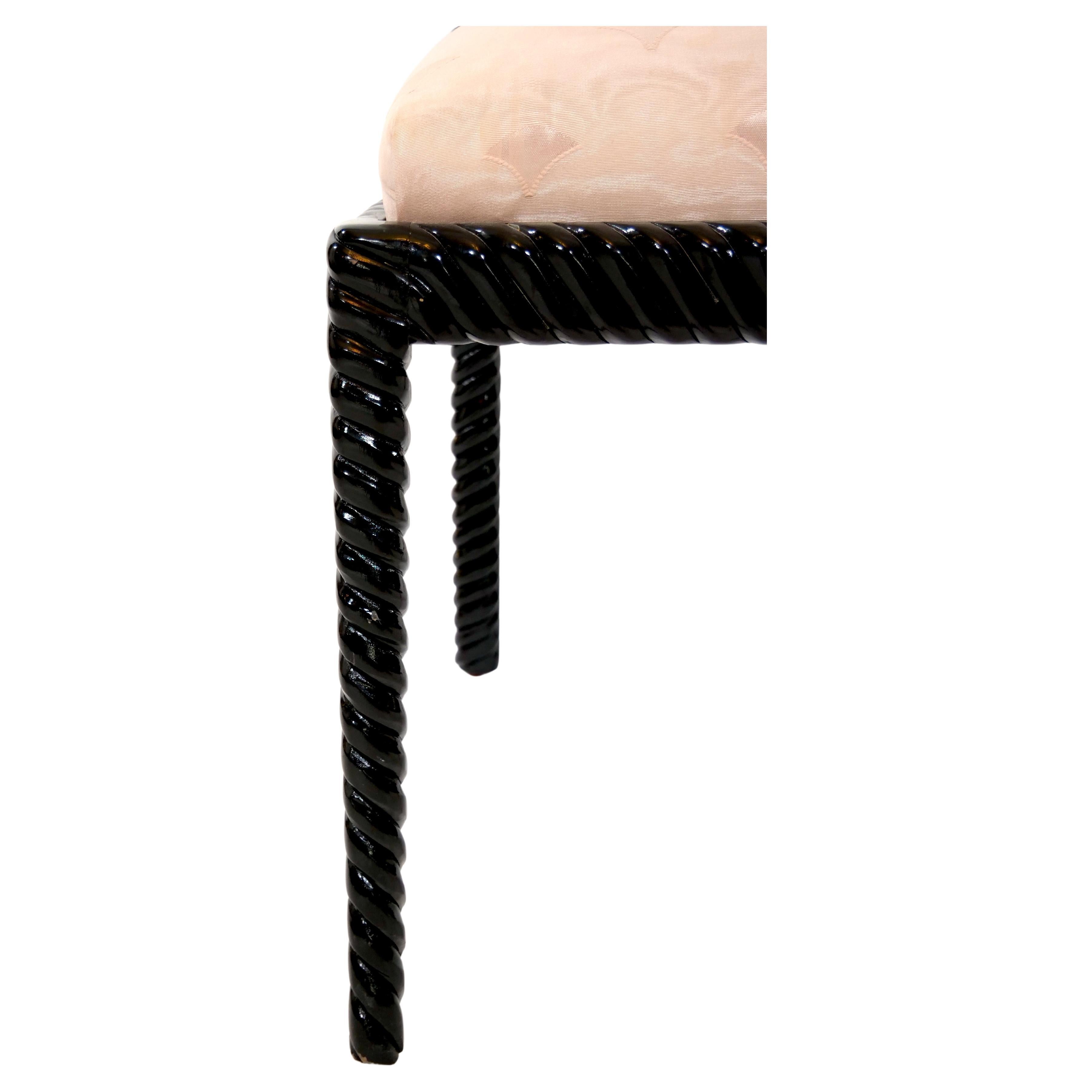 Chaise de salle à manger moderne du milieu du siècle, laquée noire, avec cadre en corde torsadée /  8 en vente 1