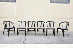Mid Century Modern Black Lacquer Wishbone Dining Chairs by Blowing Rock Set of 6
