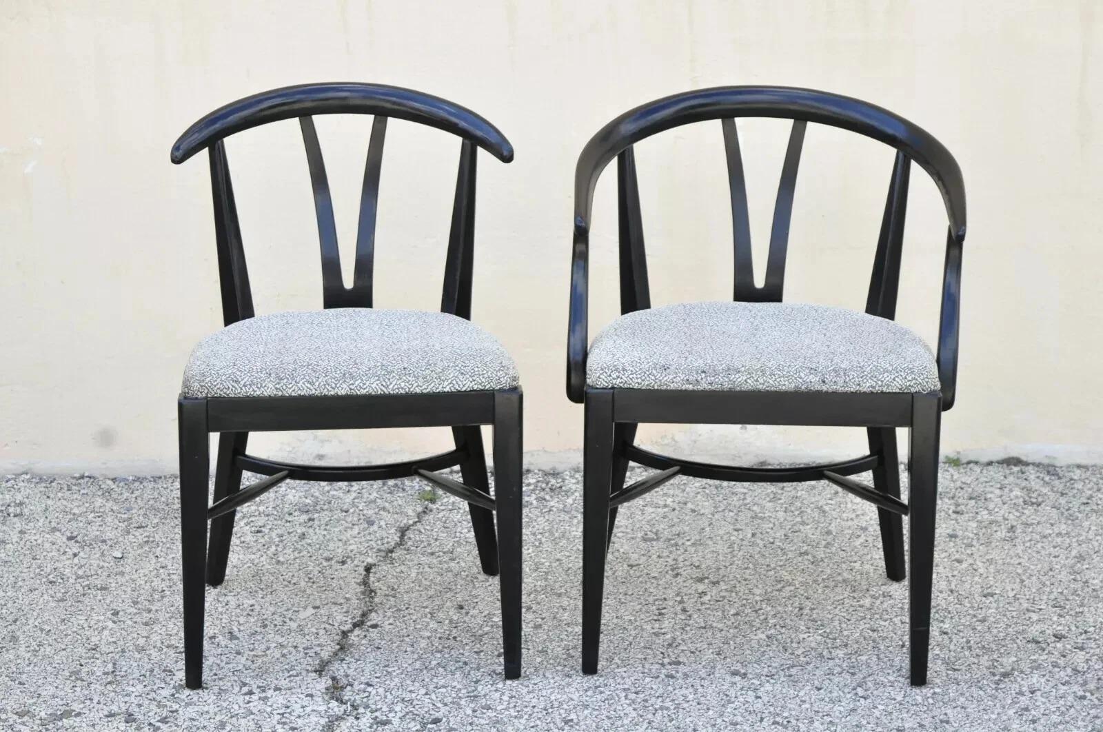 Mid-Century moderno Sedie da pranzo Wishbone in lacca nera del Mid Century Modern by Blowing Rock Set of 6 in vendita