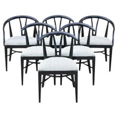Mid Century Modern Black Lacquer Wishbone Dining Chairs by Blowing Rock Set of 6