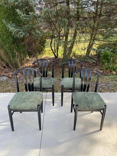 Mid-Century Modern Black Lacquer Wishbone Dining Chairs, Set of 4