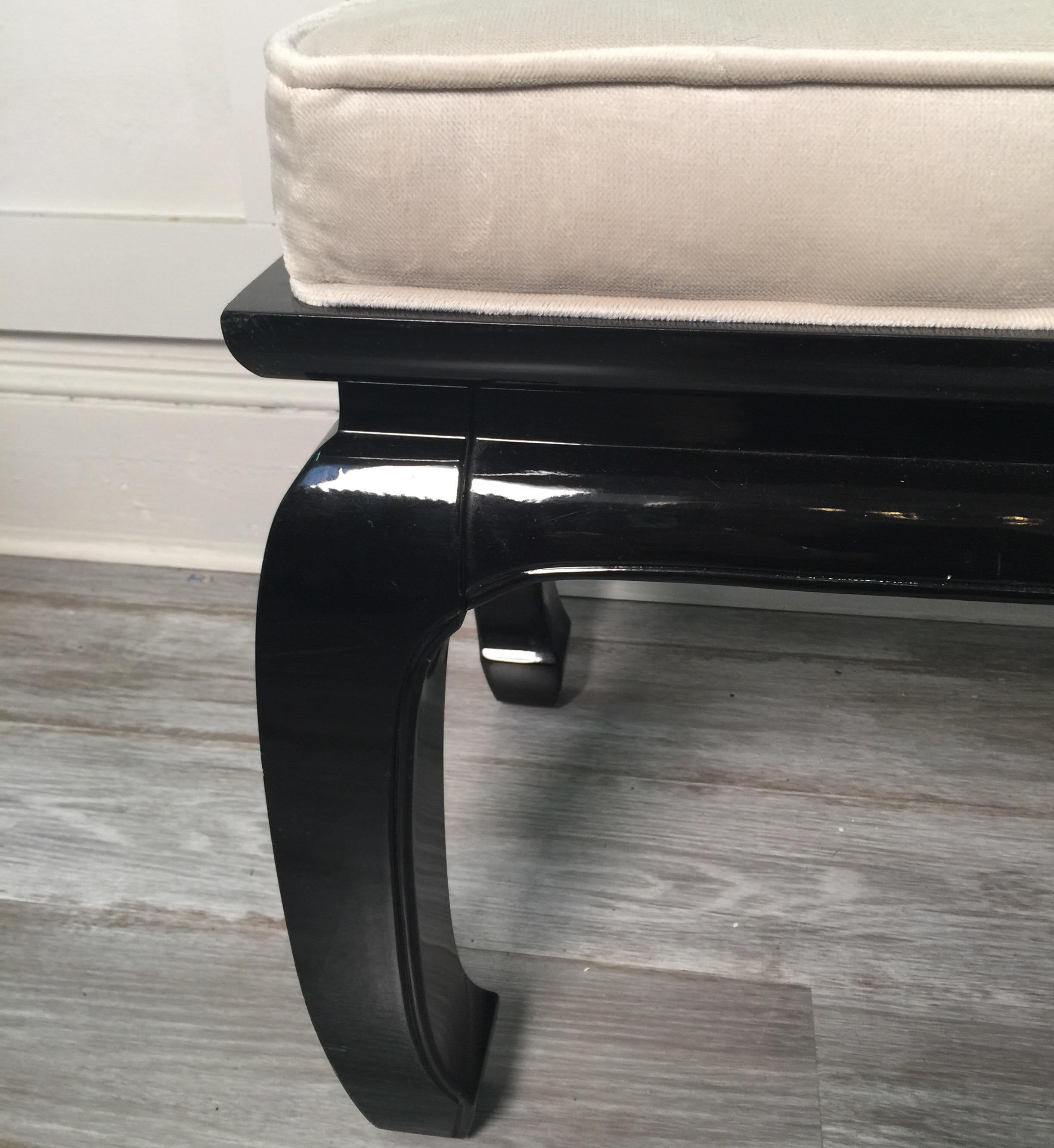 Mid-Century Modern Black Lacquered Asian Style Bench Newly Upholstered 2