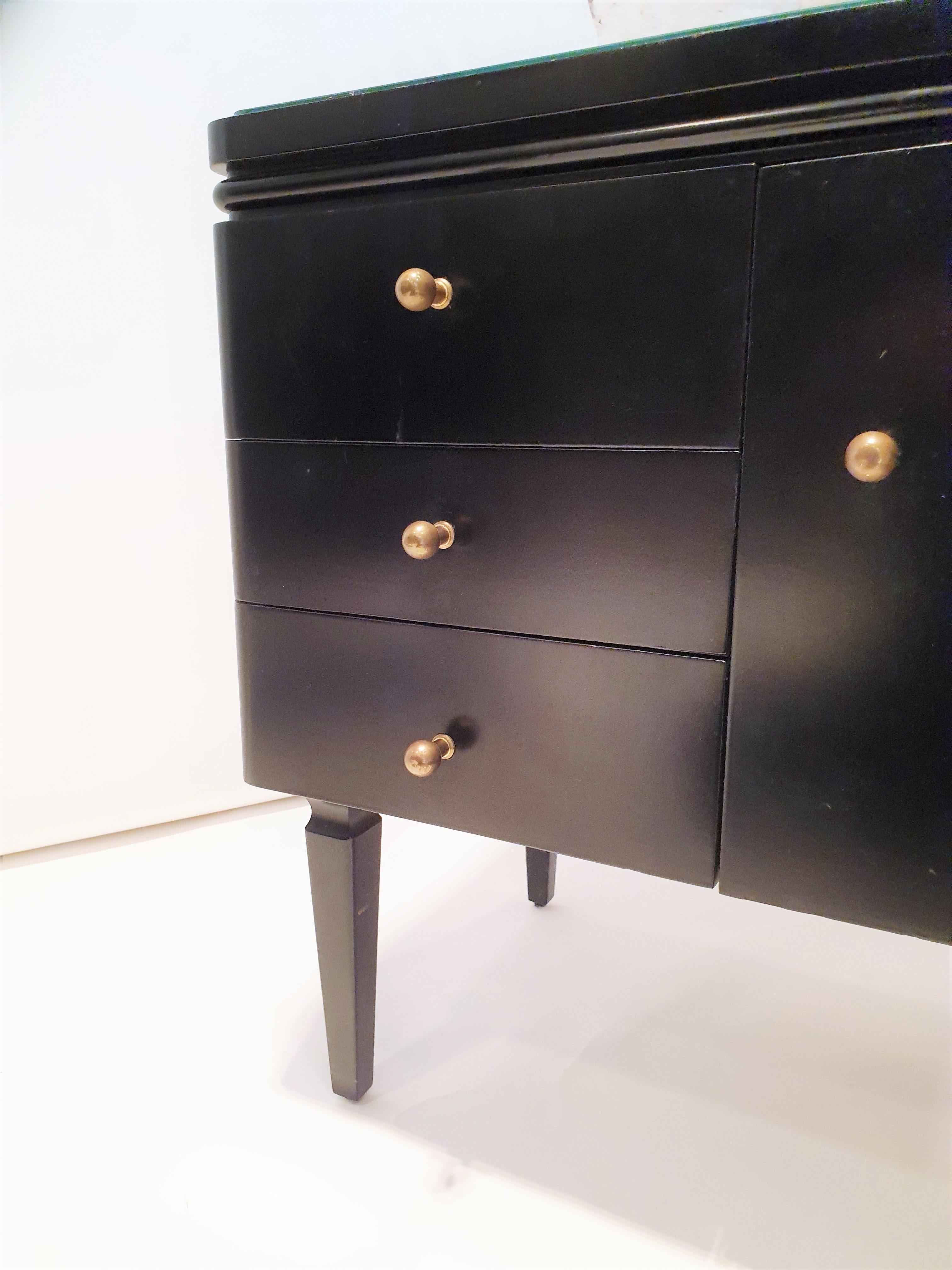 British Mid-Century Modern Black Lacquered Bedside Cabinets