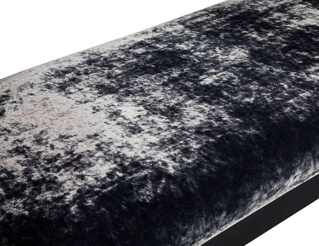 Fabric Mid-Century Modern Black Lacquered Bench