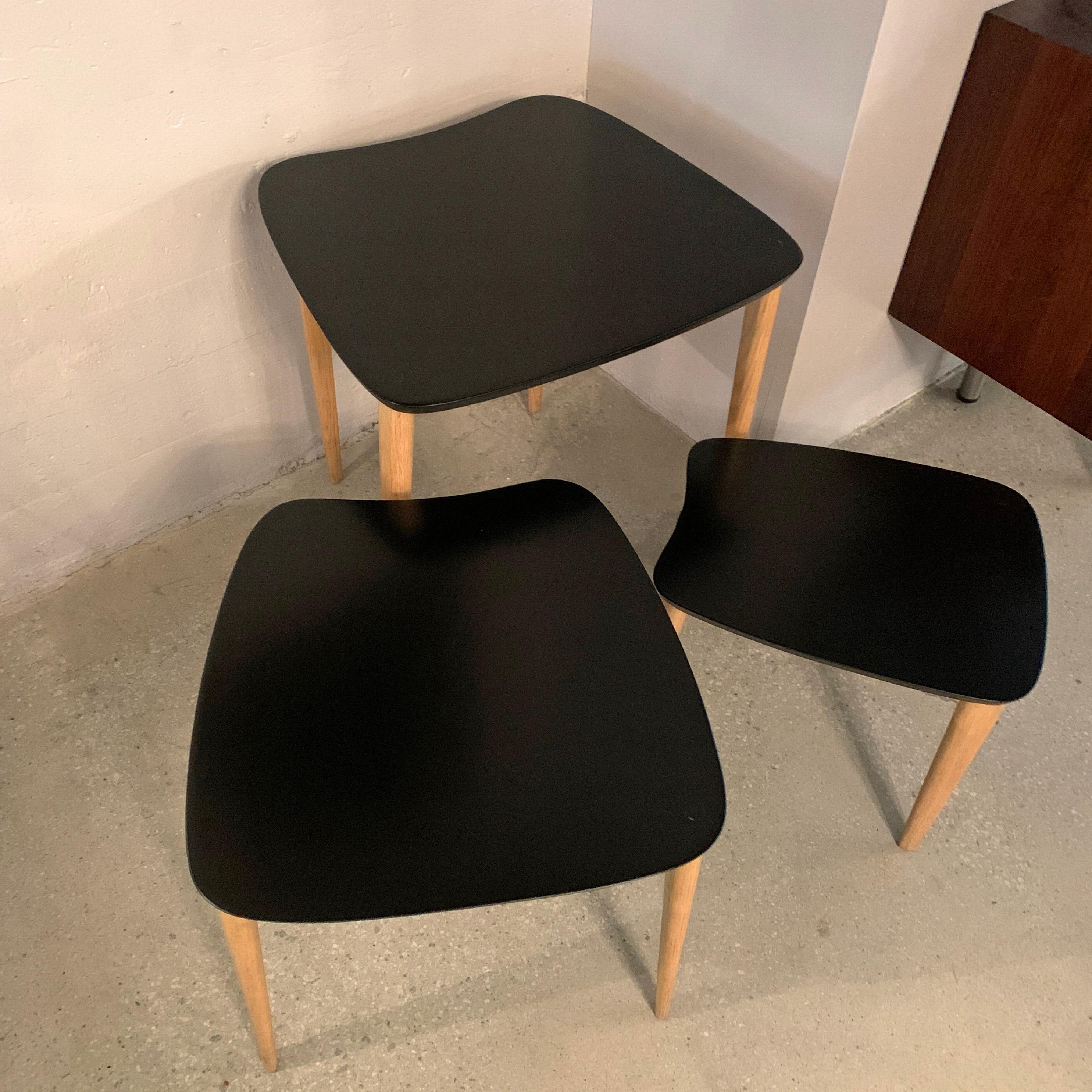 Birch Mid-Century Modern Black Lacquered Biomorphic Nesting Tables For Sale