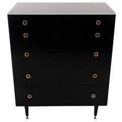 Mid-Century Modern Black Lacquered Chest by Glenn of California with Brass Pulls