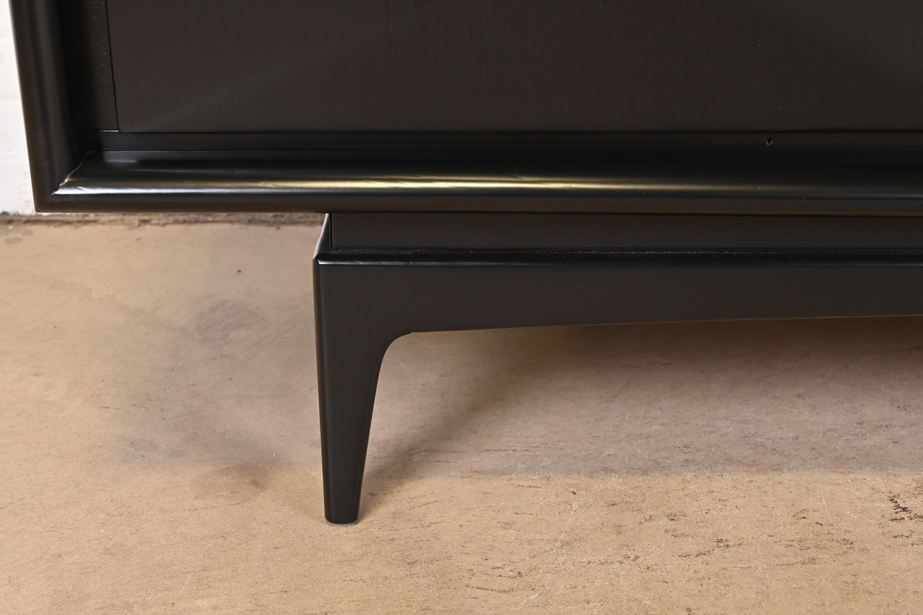 Mid-Century Modern Black Lacquered Diamond Front Dresser or Credenza by United 4