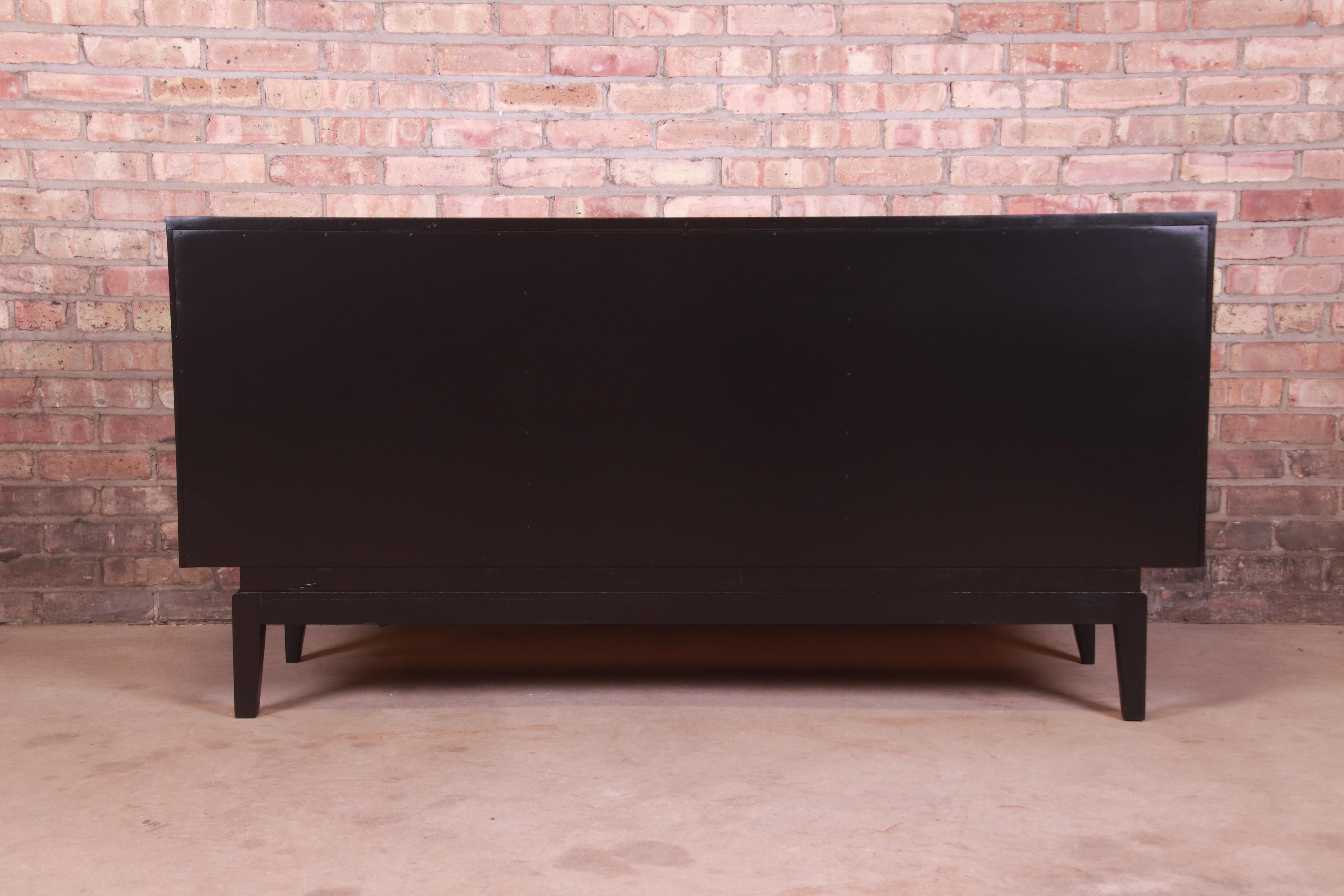 Mid-Century Modern Black Lacquered Diamond Front Dresser or Credenza by United 8