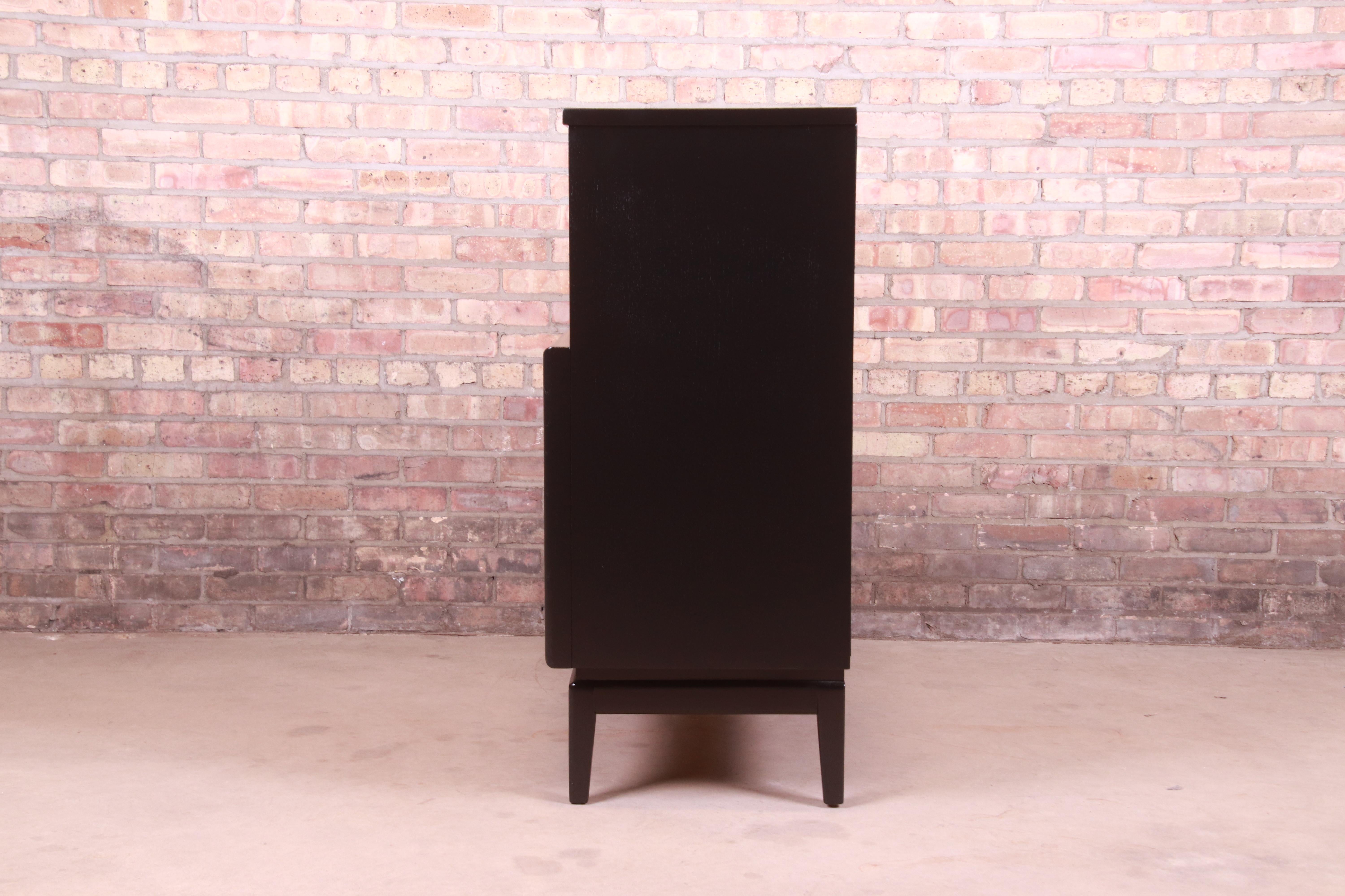 Mid-Century Modern Black Lacquered Diamond Front Highboy Dresser by United 5