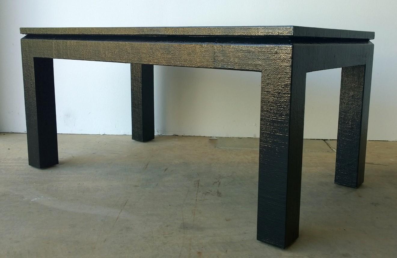American Newly Lacquered in Black Grasscloth Harrison Van Horn Coffee or Cocktail Table For Sale
