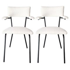 Mid-Century Modern Black Lacquered Iron and White Bouclé Italian Chairs, 1960