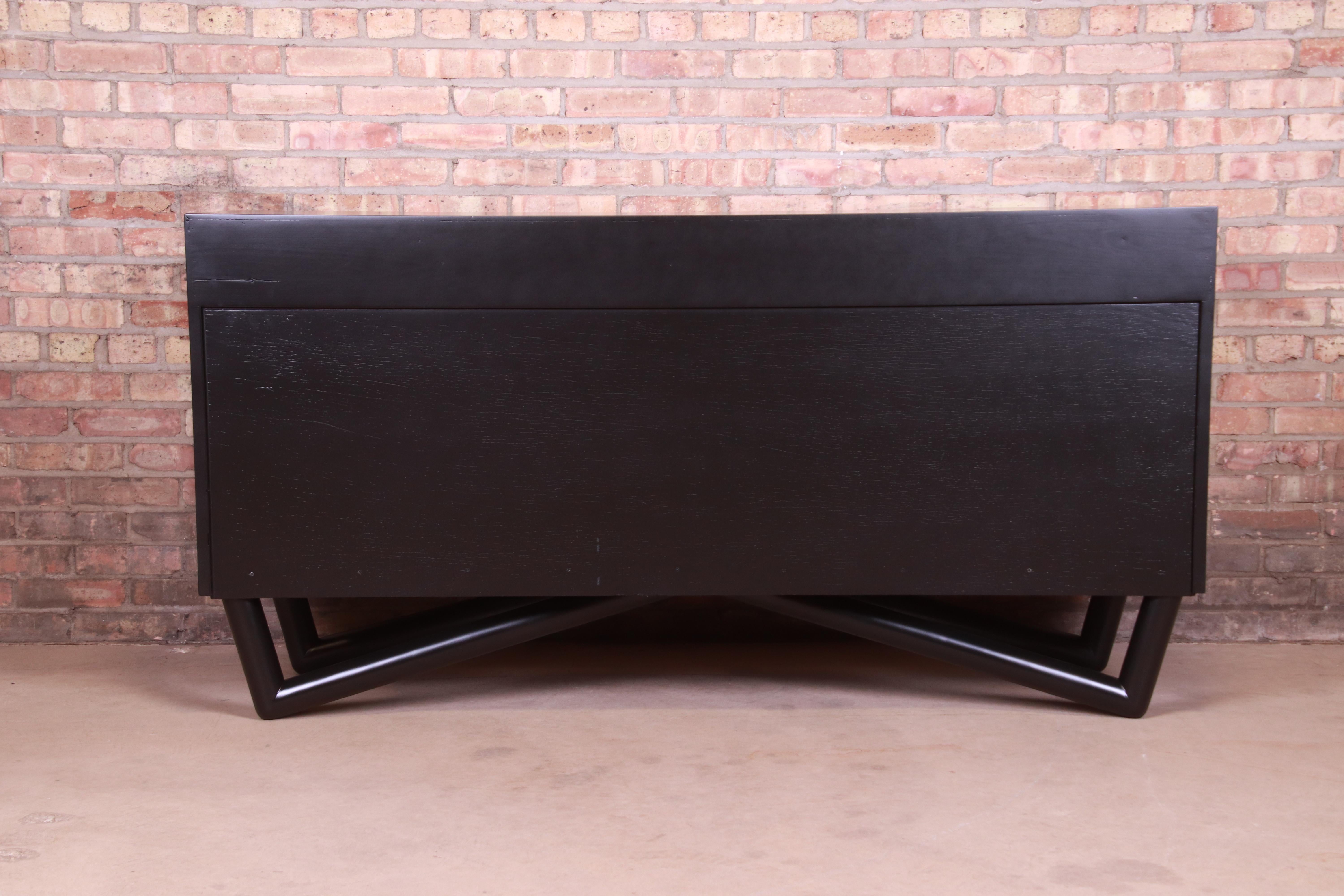 Mid-Century Modern Black Lacquered Long Dresser or Credenza, Newly Refinished 9