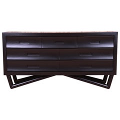 Mid-Century Modern Black Lacquered Long Dresser or Credenza, Newly Refinished
