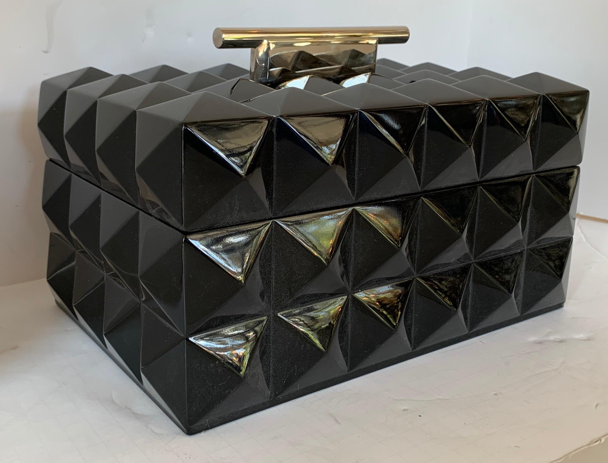 A wonderful Mid-Century Modern black lacquered polished nickel Lorin Marsh quilted transitional box.