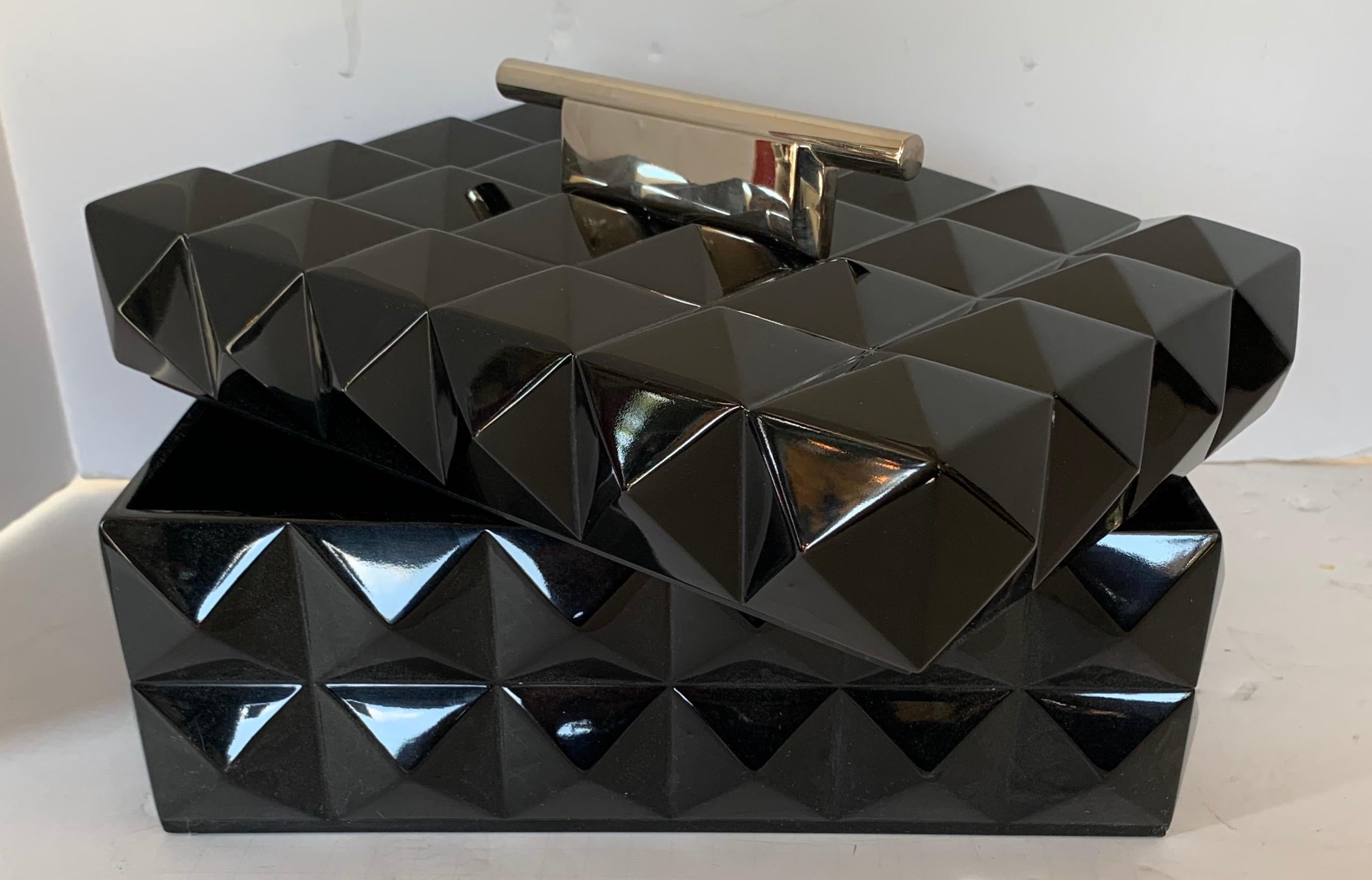 Mid-Century Modern Black Lacquered Nickel Lorin Marsh Quilted Transitional Box In Good Condition In Roslyn, NY