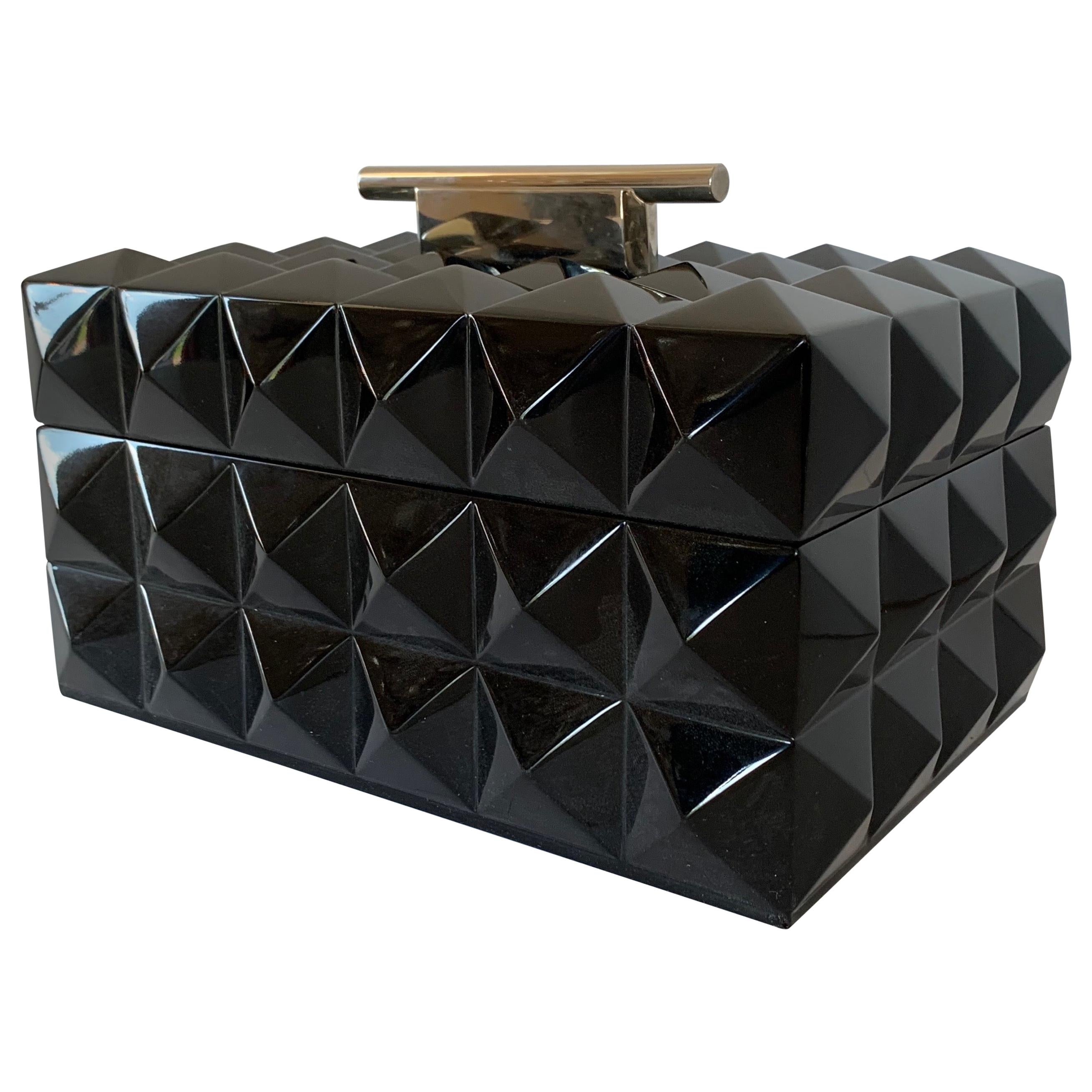 Mid-Century Modern Black Lacquered Nickel Lorin Marsh Quilted Transitional Box