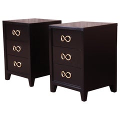 Mid-Century Modern Black Lacquered Nightstands by Red Lion, Newly Refinished