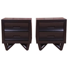 Mid-Century Modern Black Lacquered Nightstands, Newly Refinished