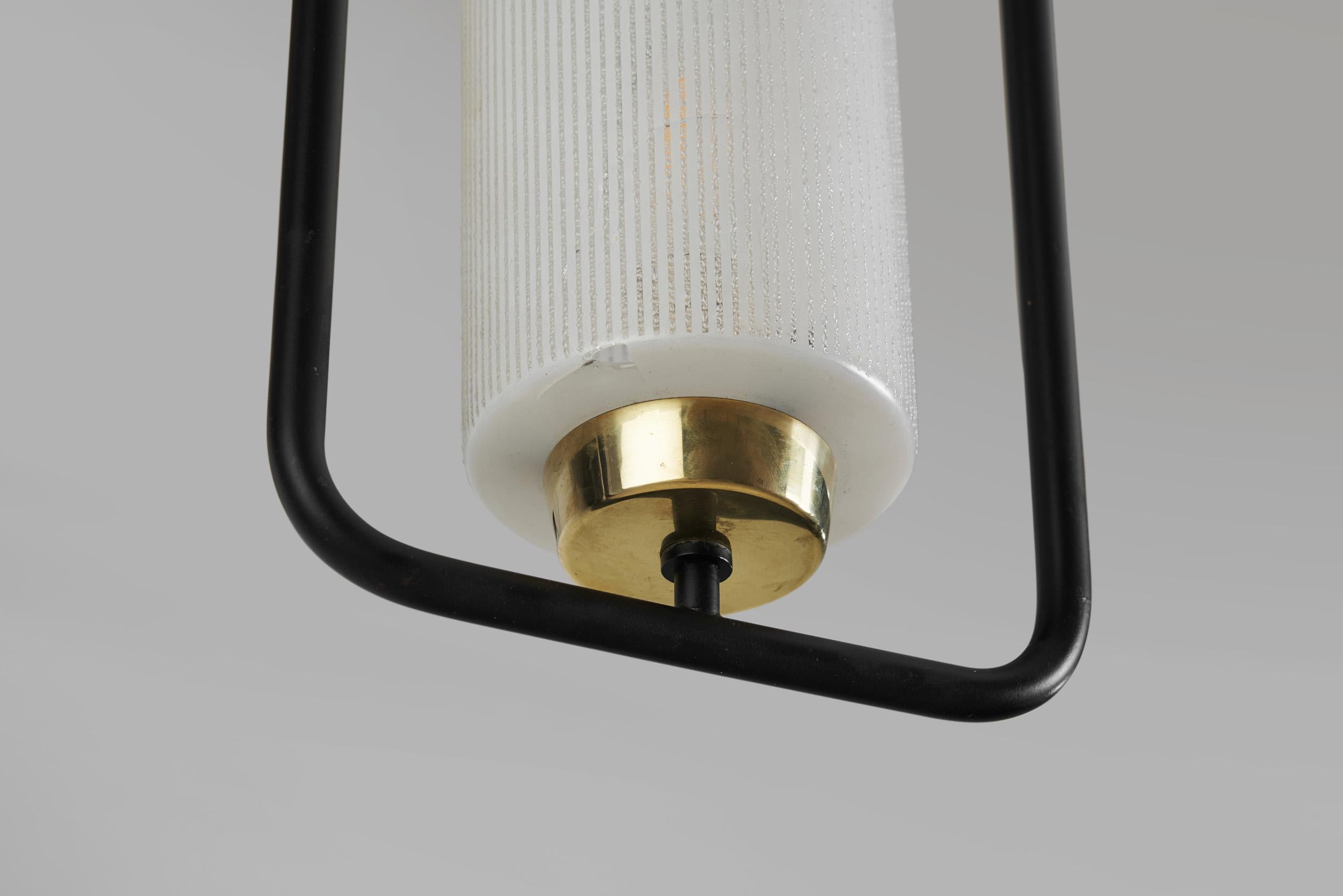 Mid-Century Modern Black Lacquered Pendant Light, Europe, 1950s For Sale 7