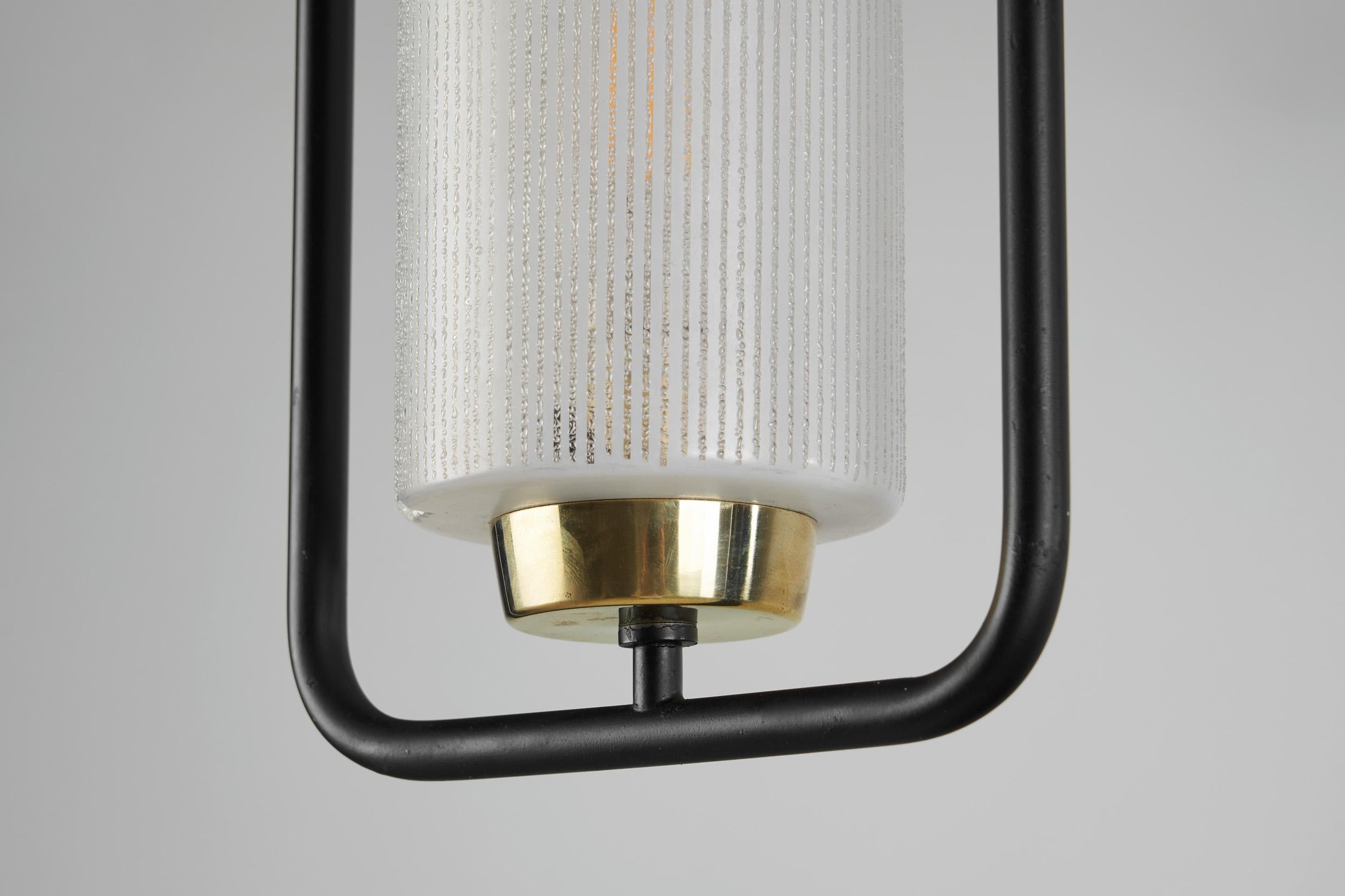 Mid-Century Modern Black Lacquered Pendant Light, Europe, 1950s For Sale 8