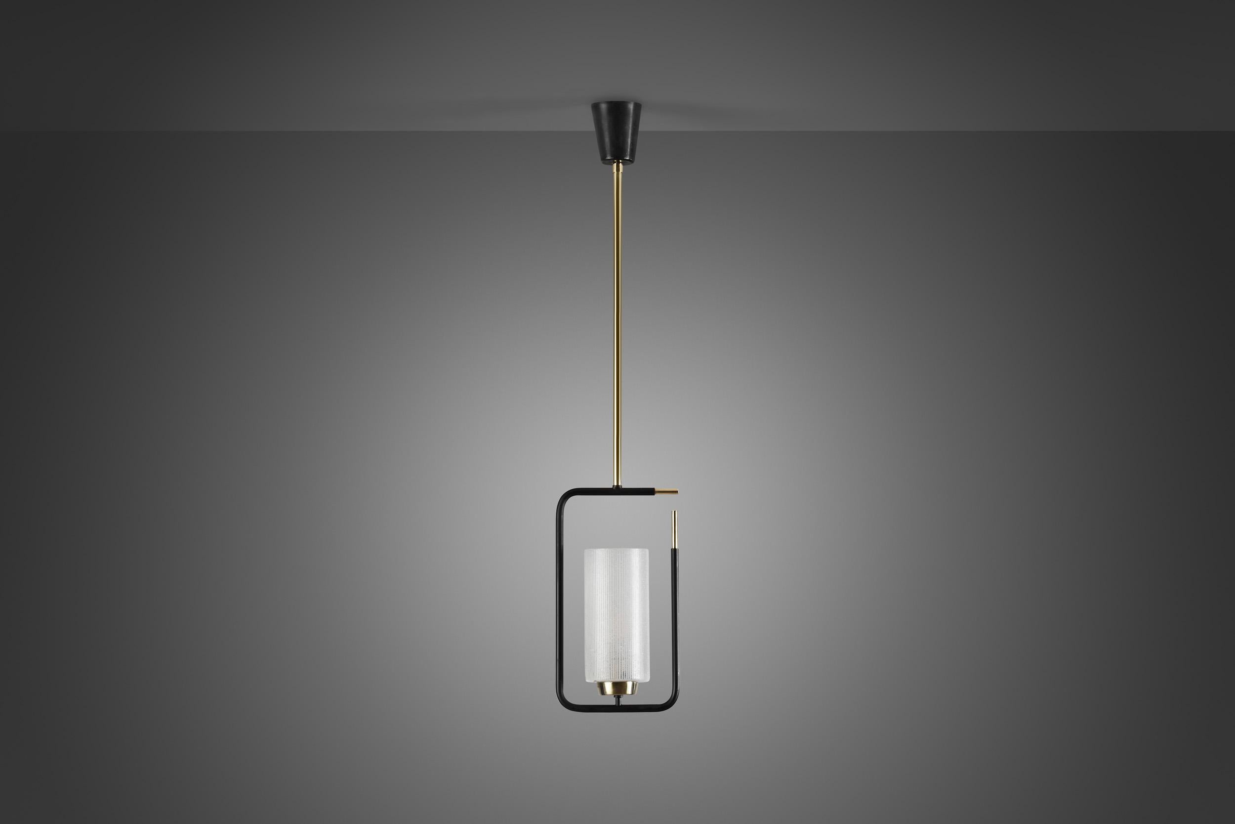 Mid-20th Century Mid-Century Modern Black Lacquered Pendant Light, Europe, 1950s For Sale