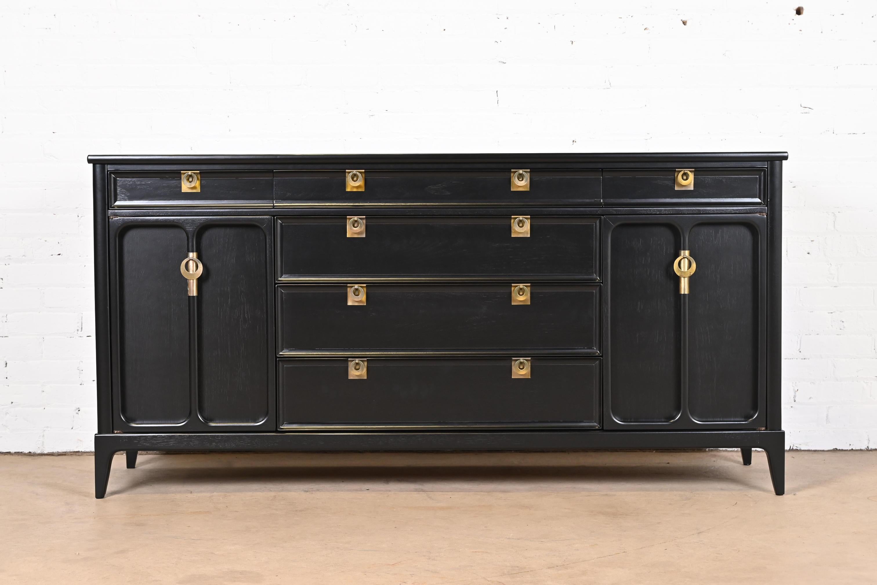 American Mid-Century Modern Black Lacquered Sideboard by White Furniture, Refinished