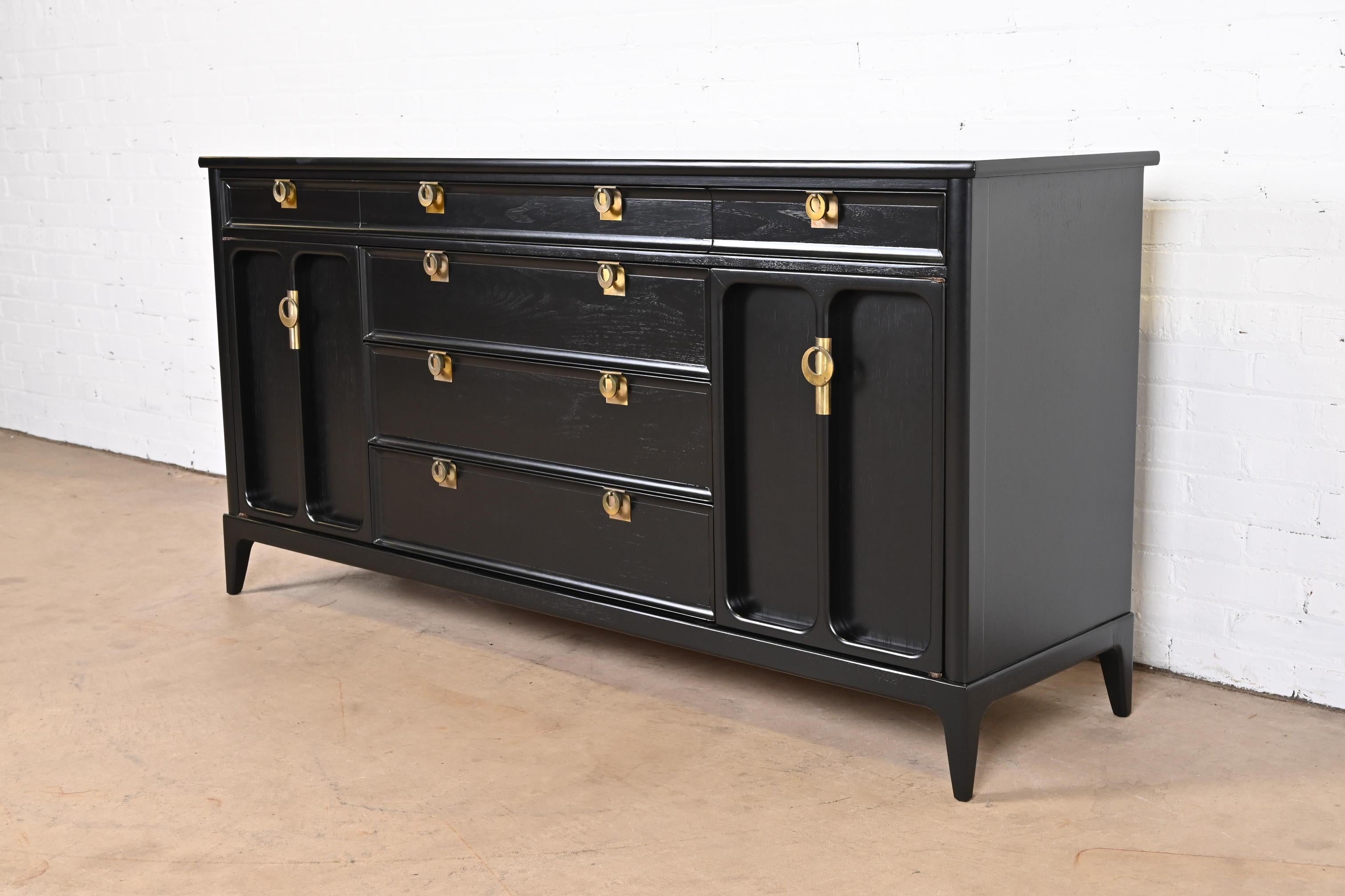 Mid-Century Modern Black Lacquered Sideboard by White Furniture, Refinished In Good Condition In South Bend, IN