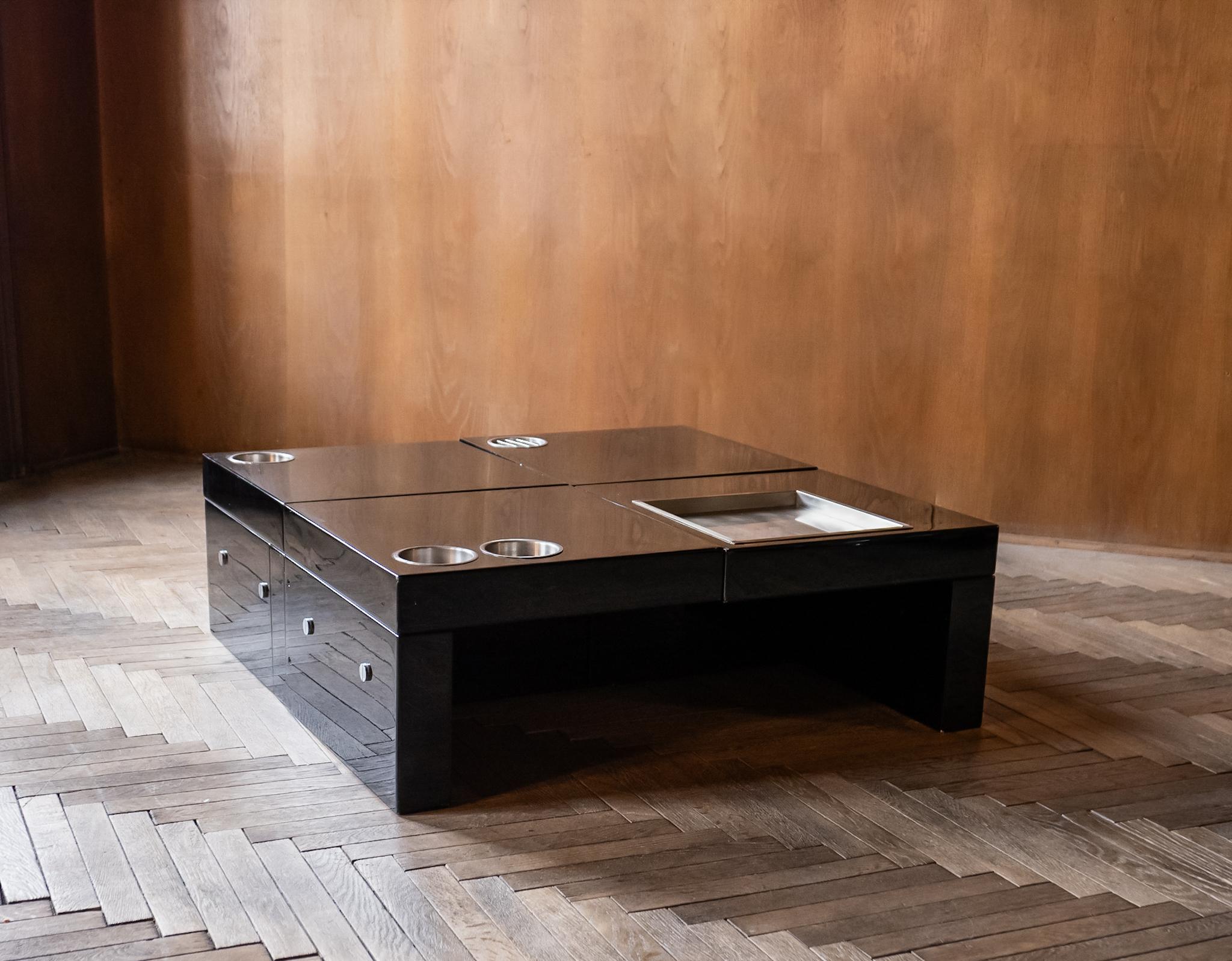 Lacquered Mid-Century Modern Black Laquered Coffee Table By Cesare A. Nava, Italy 1970s