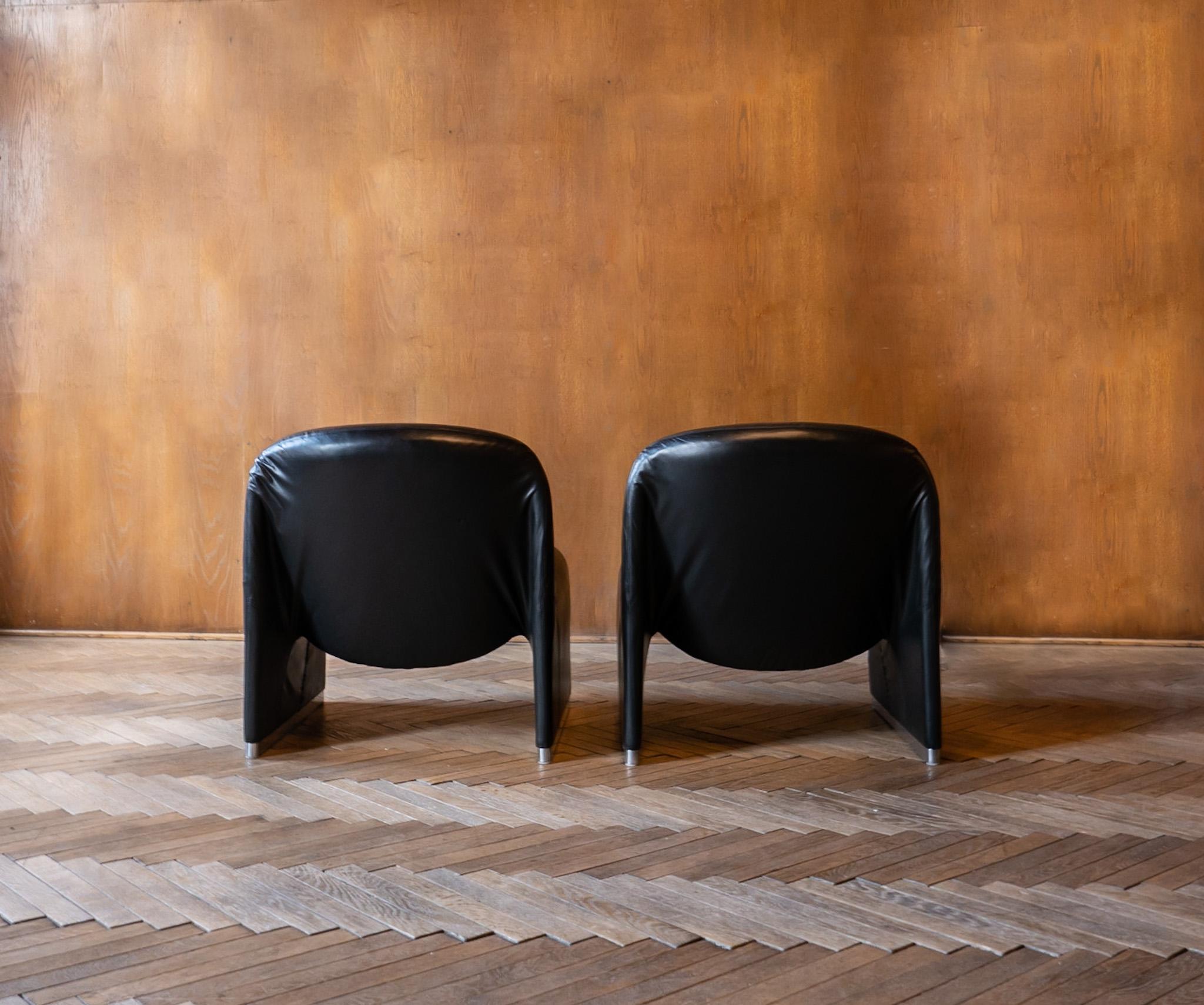 Aluminum Mid-Century Modern Black Leather Alky Chairs 2 by Giancarlo Piretti, Italy 1970s