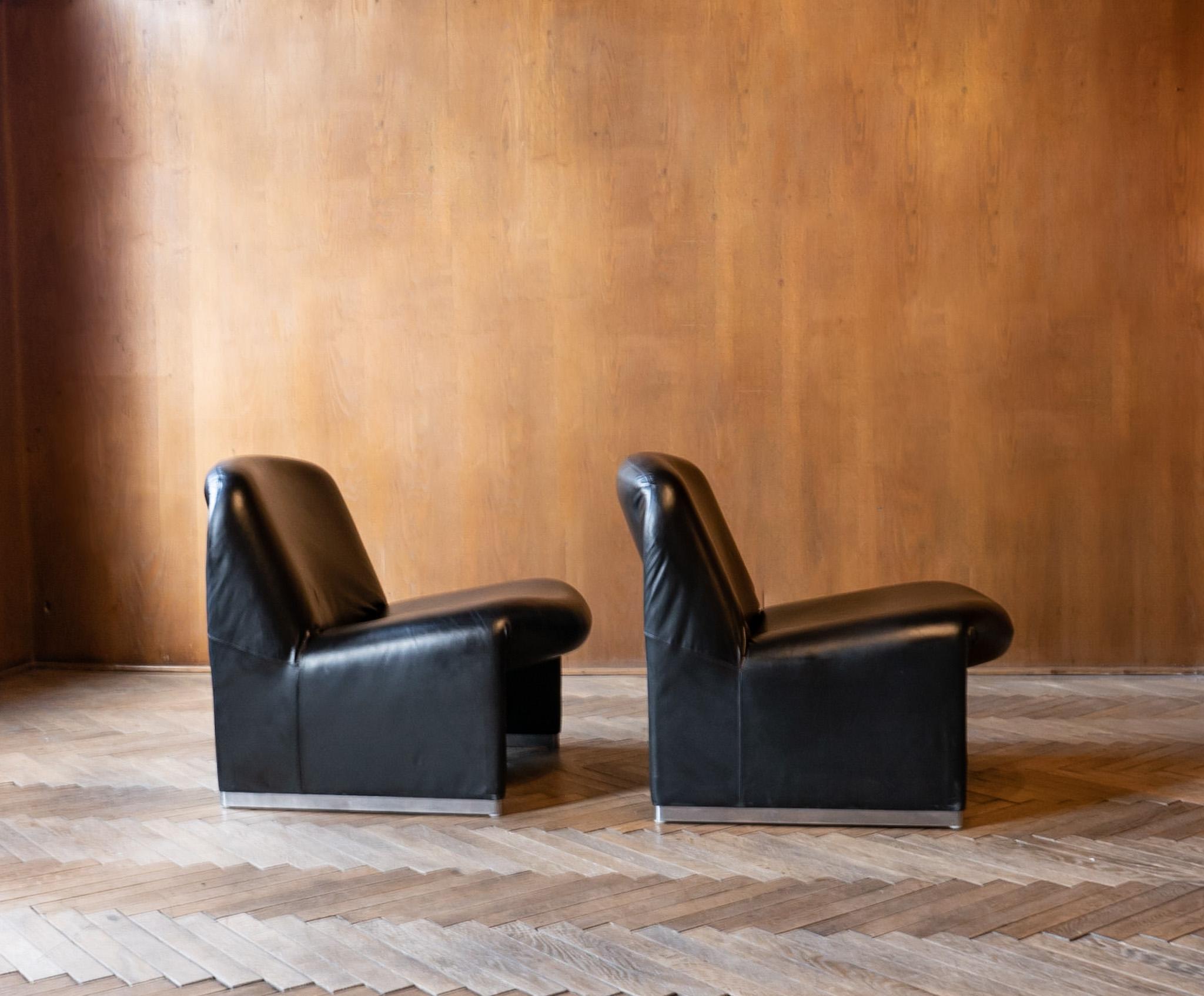 Mid-Century Modern Black Leather Alky Chairs 2 by Giancarlo Piretti, Italy 1970s 10