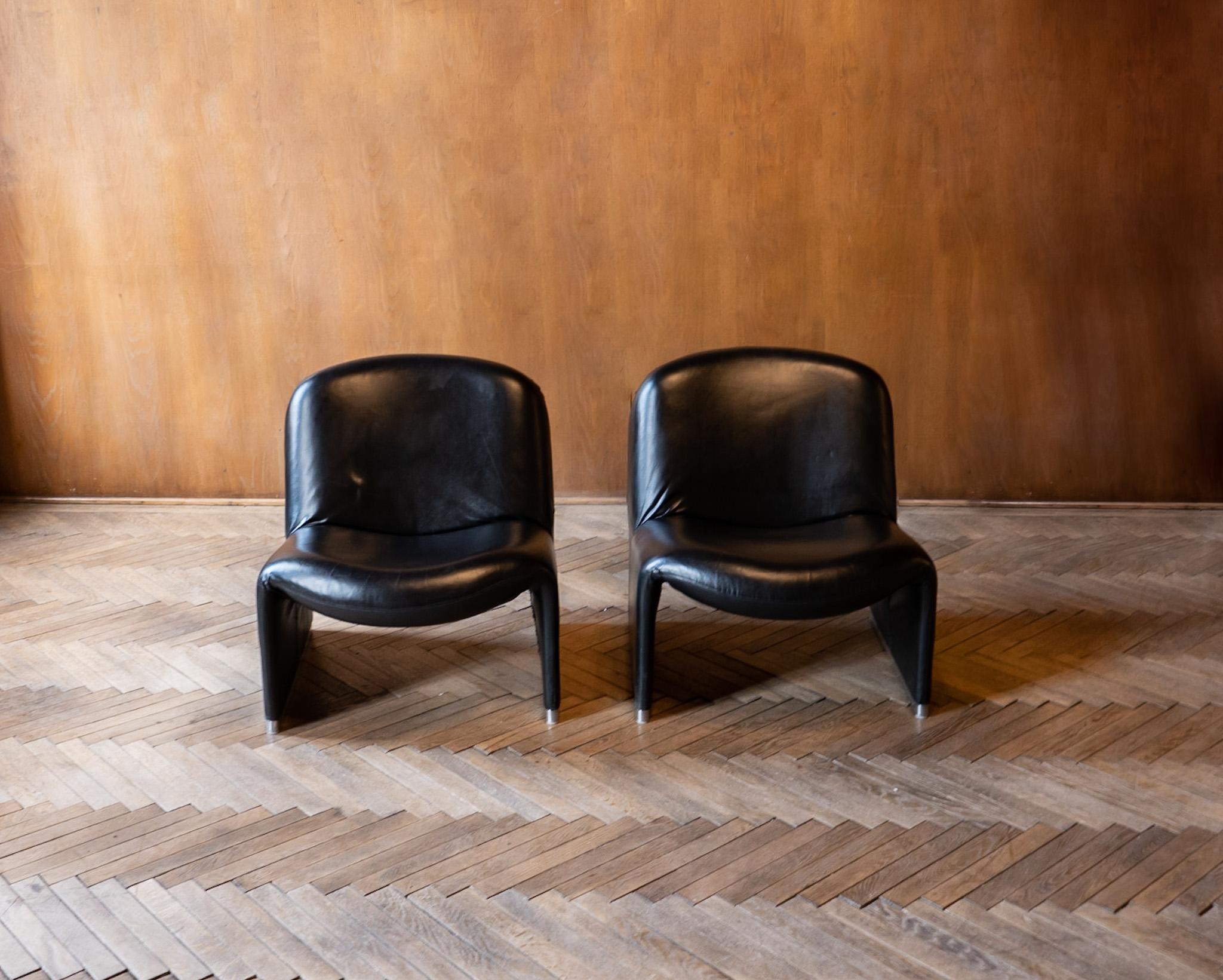 Italian Mid-Century Modern Black Leather Alky Chairs 2 by Giancarlo Piretti, Italy 1970s