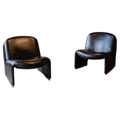 Mid-Century Modern Black Leather Alky Chairs 2 by Giancarlo Piretti, Italy 1970s